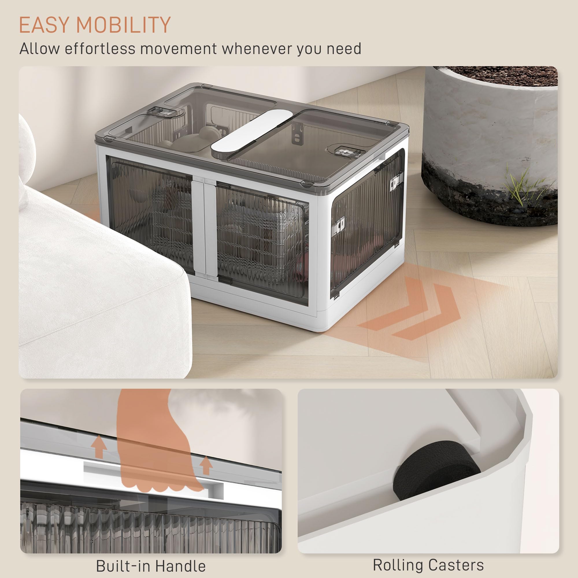 32 Gallon Stackable Storage Bins with Lids - 3 Pack Collapsible Closet Organizers with Wheels, White Blanket Storage Containers for Home, Garage, Dorm & Office Organization