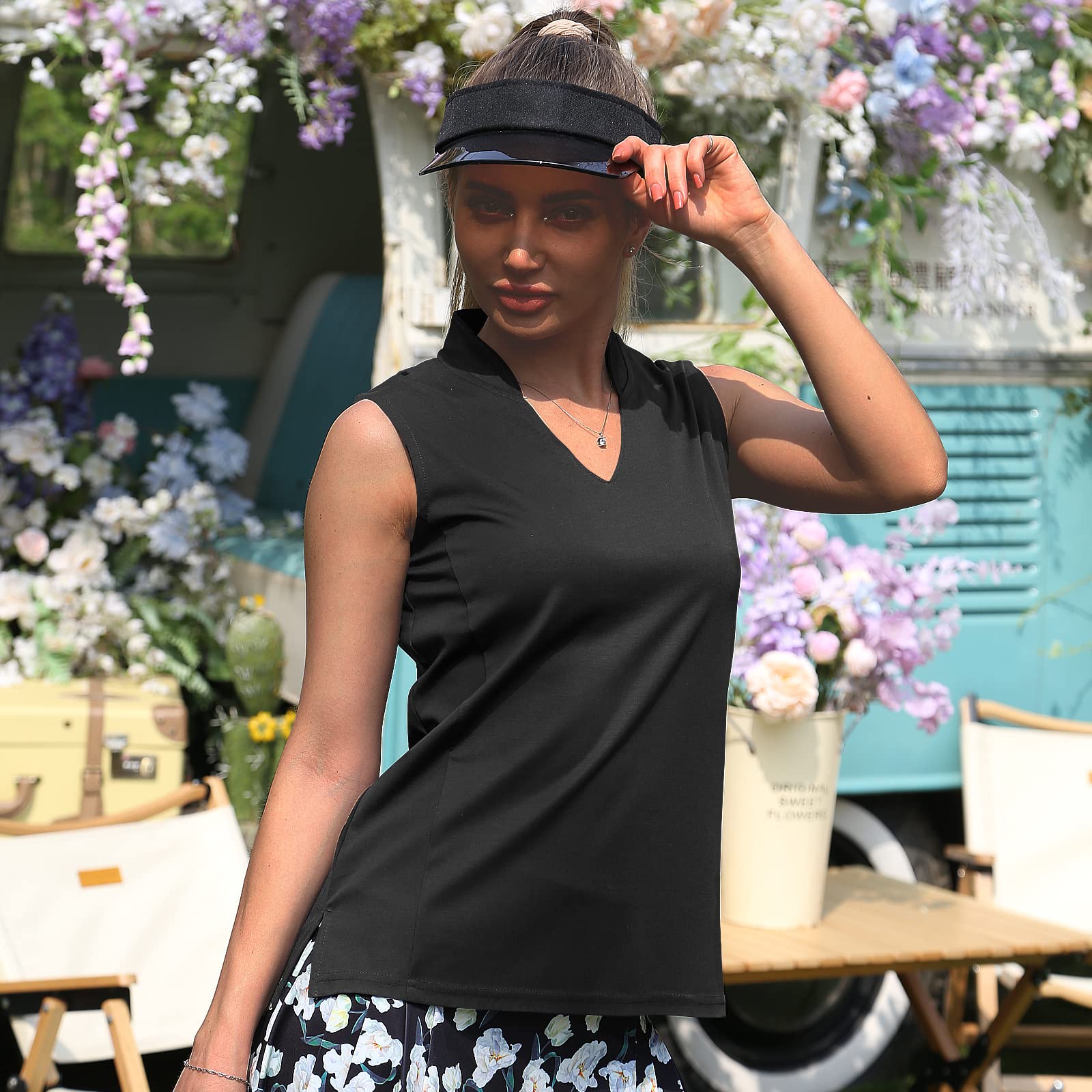 Women's Sleeveless V-Neck Golf Polo Shirt - Moisture Wicking, Breathable & Quick Dry Performance Top for Golf, Tennis & Outdoor Sports