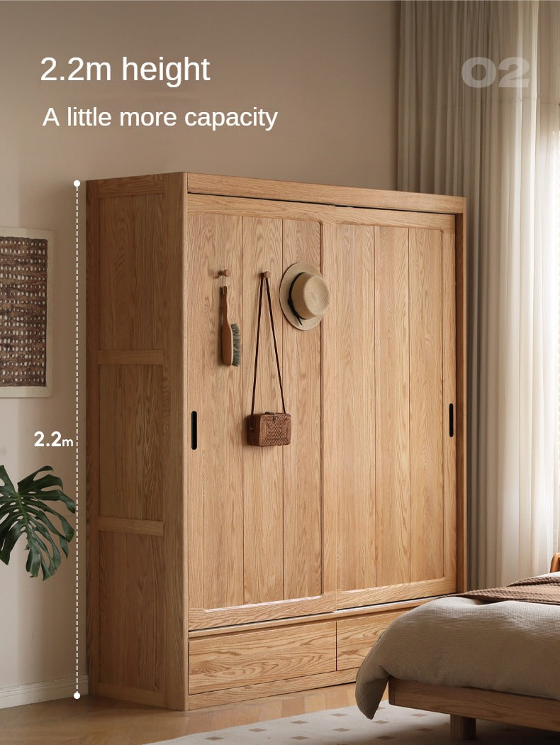 Modern Solid Oak Wood Sliding Door Wardrobe - Durable & Stylish Closet Organizer for Bedroom, Living Room, and Office Storage
