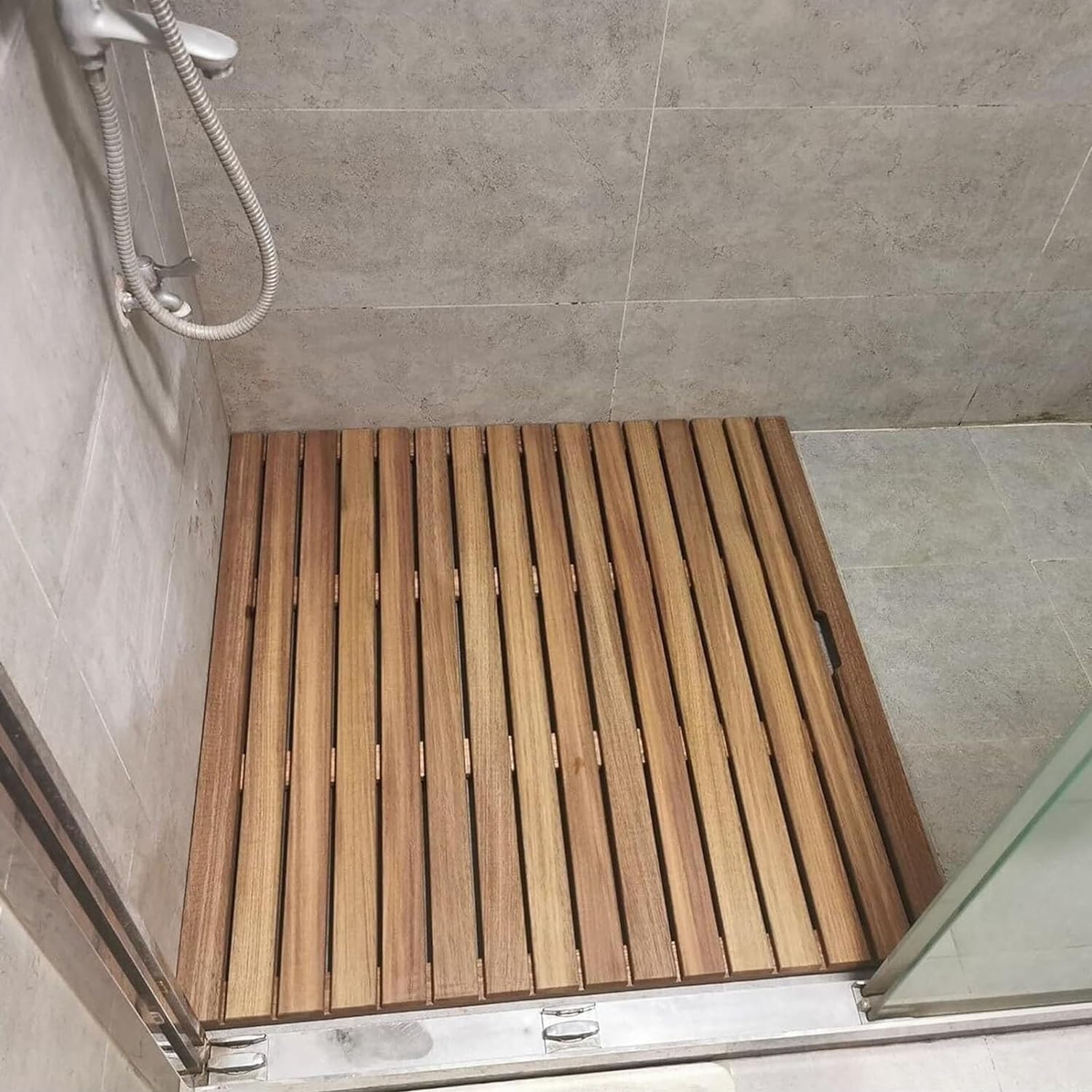 Premium Teak Wood Shower Mat - 30cm to 100cm Large Bath Mats, Waterproof Slatted Platform for Bathroom Floor, Indoor/Outdoor Shower (69x69cm/27x27in) - Perfect for Spa, Bathroom Decor & Wet Area Safety