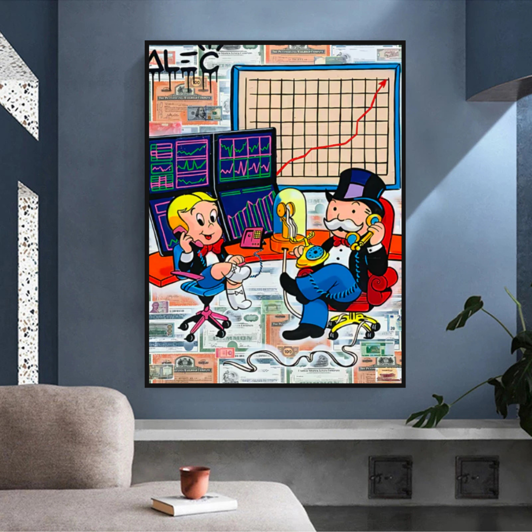 Alec Monopoly & Richie Rich Forex Trading Crypto Art Canvas Print - Wall Decor for Home, Office & Gamer Rooms