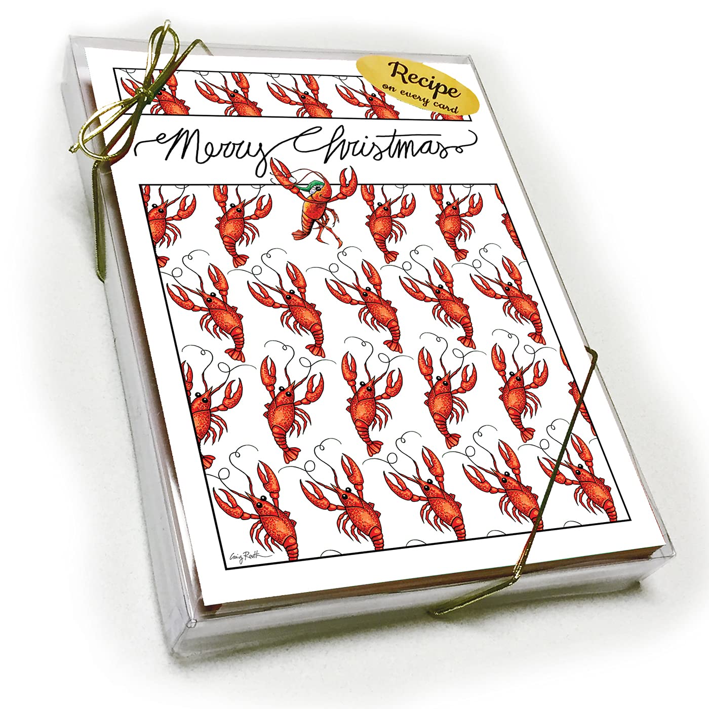 Routh Collection Louisiana Christmas Card with Crawfish Recipe - Holiday Greeting Card for Friends & Family - Perfect for Christmas Gifts, Party Invitations & Festive Celebrations