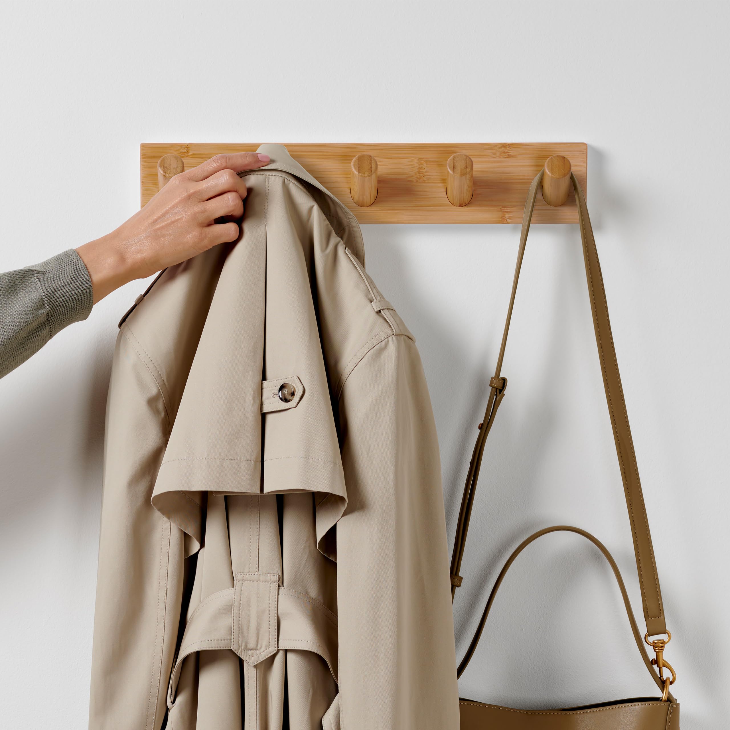 Modern Wooden Wall Coat Rack with 5 Hooks (2-Pack) - Scandinavian Home Decor for Entryway & Bedroom