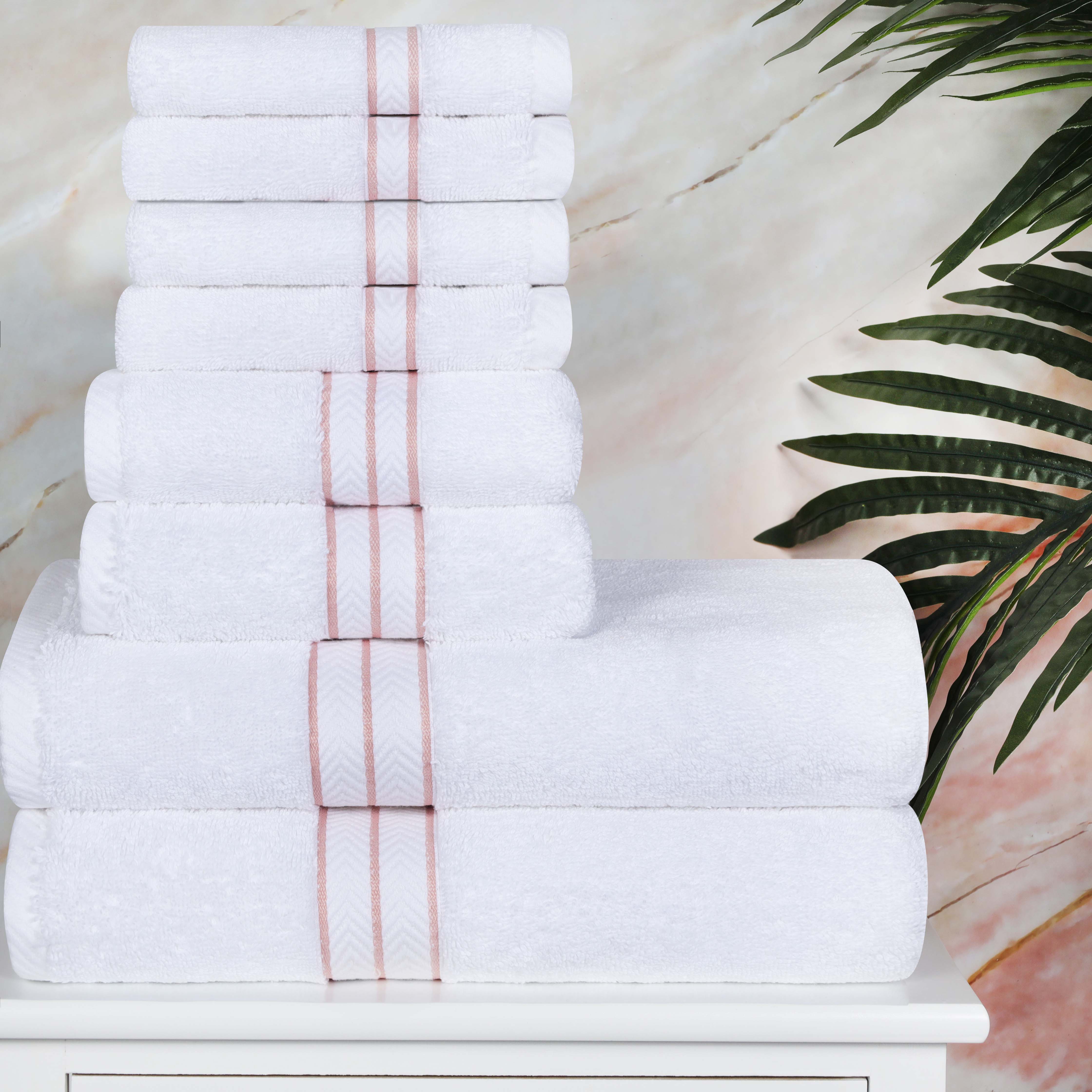 Premium Turkish Cotton 8-Piece Ultra Plush Bath Towel Set - Super Absorbent, Soft & Luxurious for Spa, Bathroom, and Beach Use