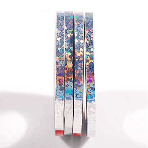5 Rolls Glitter Nail Art Striping Tape - 3mm Wide Self-Adhesive DIY Nail Decoration Tape with Dispenser for French Manicure, Salon & Home Nail Designs