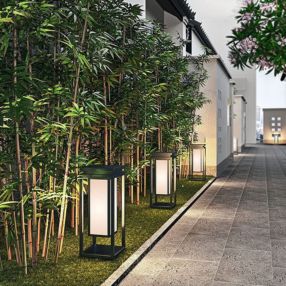 Black Matte Outdoor Lamp Post Lights - Waterproof Japanese-Style Square Lantern with 50cm Acrylic Shade, Energy-Saving LED Street Light for Garden, Patio, Pathway, and Driveway Lighting