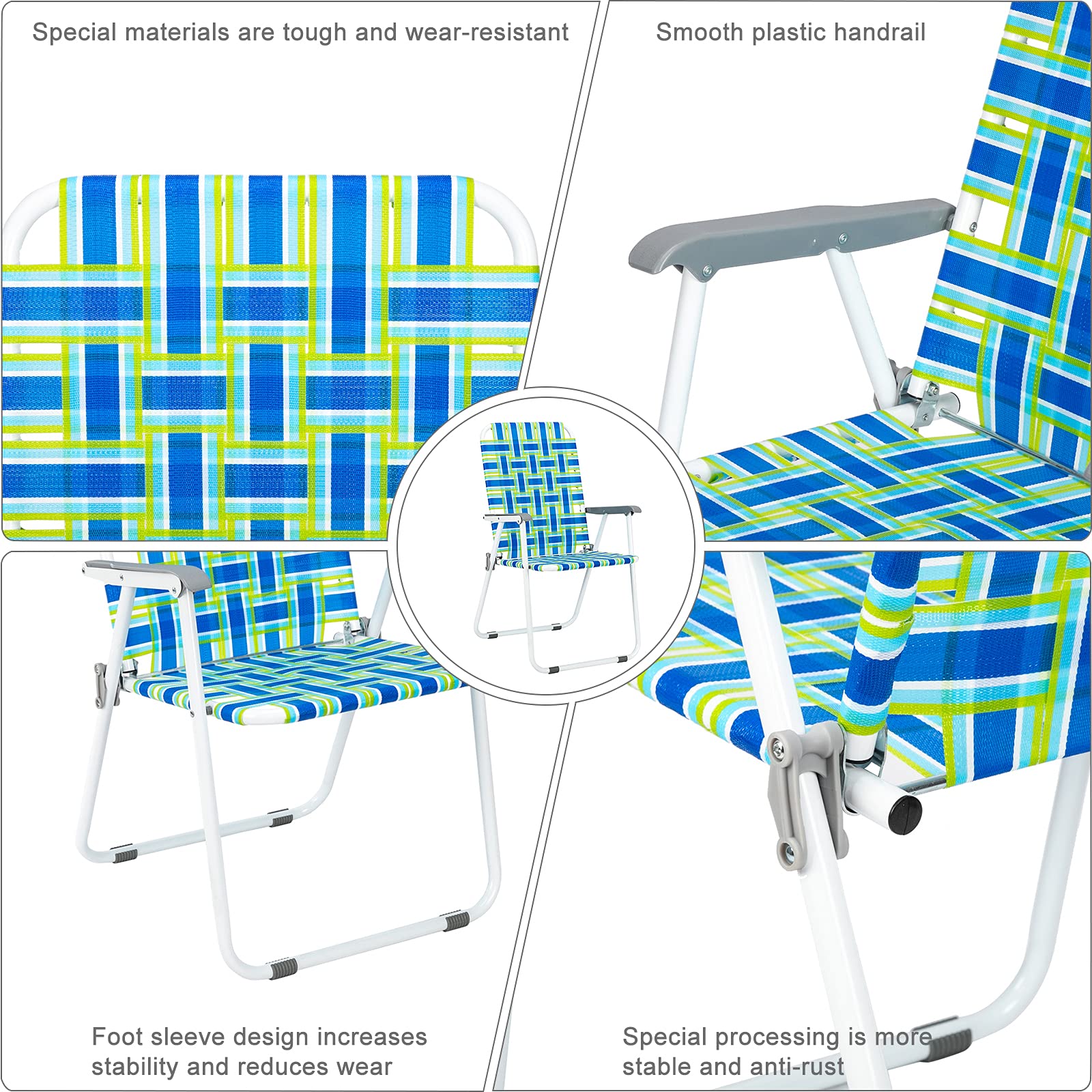 2 Pack Lightweight Folding Beach Chairs - Portable Camping Chairs for Outdoor, Lawn, Concert & Beach Relaxation (Blue Striped) - Perfect for Picnics, Travel & Backyard Lounging