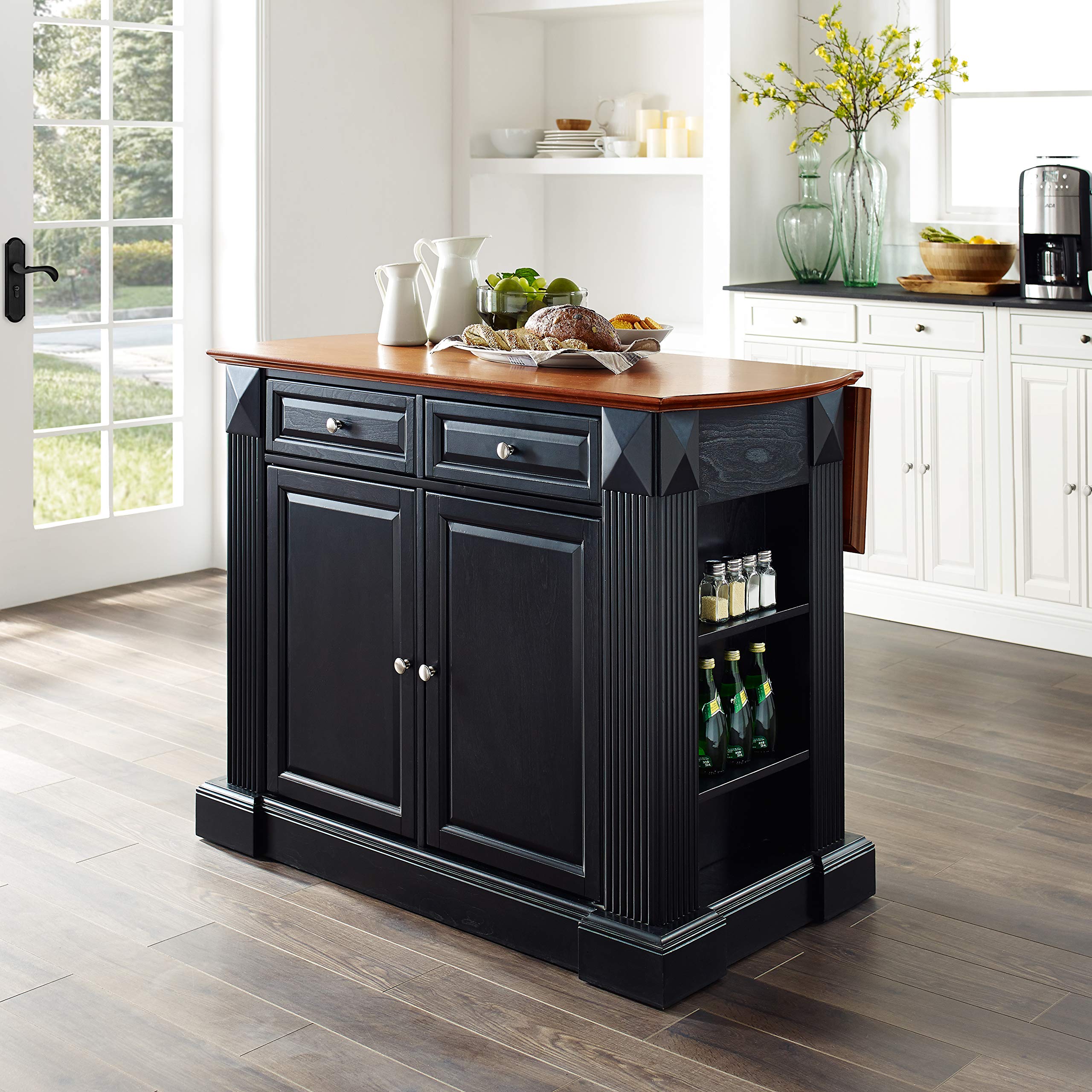 Crosley Black Drop Leaf Kitchen Island with Breakfast Bar - Expandable Dining Table for Small Spaces, Kitchen Storage & Countertop Workspace - Perfect for Apartments, Studios & Compact Homes