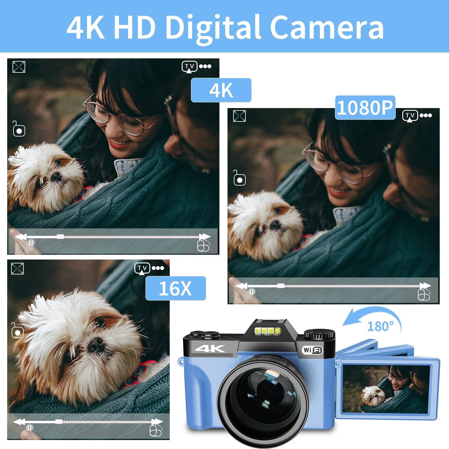BODORME 4K Vlog Camera with Flip Screen - 48MP Digital Camera for YouTube, 16X Zoom, Wide Angle Lens, Perfect for Beginners, Kids & Selfie Lovers (Includes Battery, No Card) - Ideal for Travel Vlogging, Family Events & Content Creation