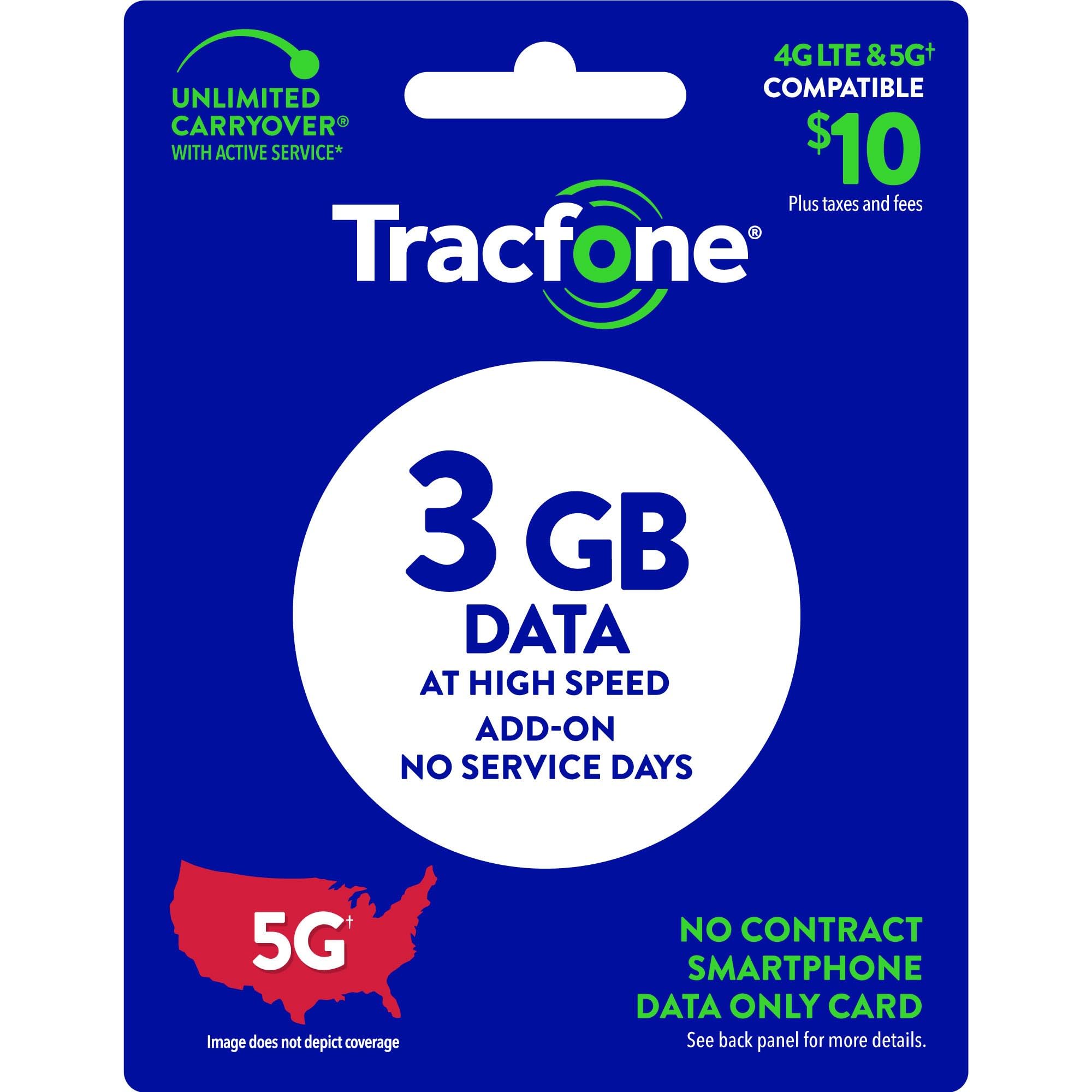 Tracfone 3GB Data Card - $10 Prepaid Physical Card for Smartphones - Stay Connected Anywhere for Work, Travel & Emergencies