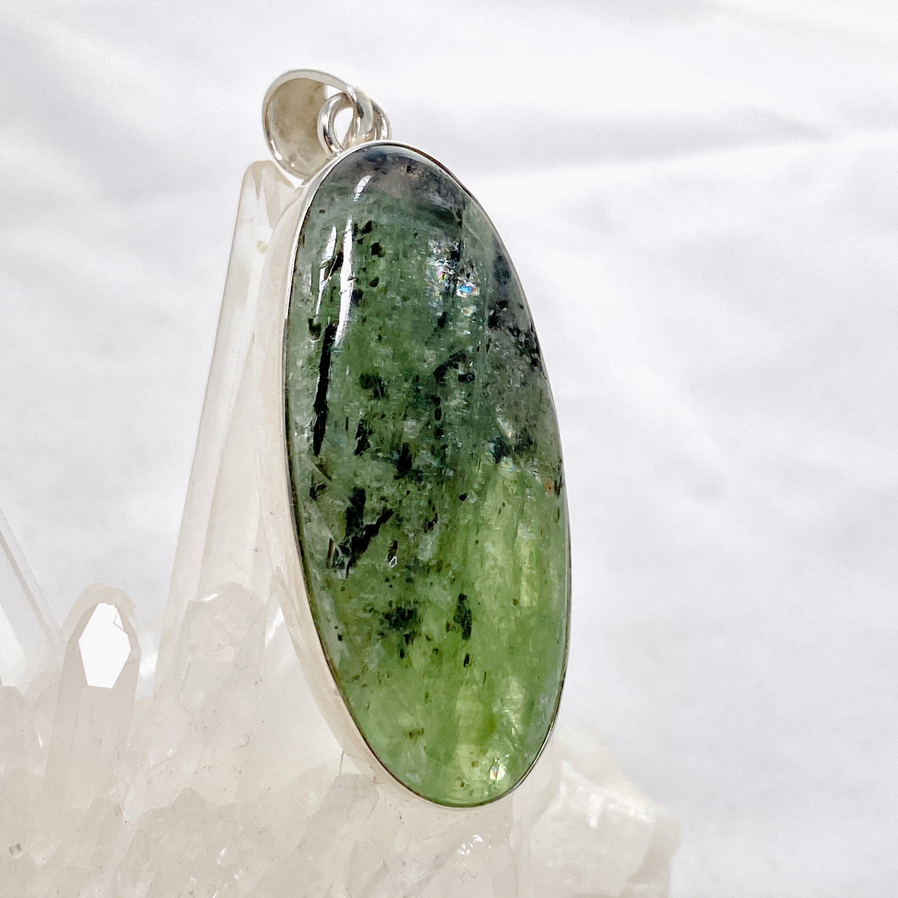 Natural Green Kyanite Oval Cabochon Pendant Necklace - Healing Crystal Jewelry KPGJ4631 for Meditation, Energy Balancing & Spiritual Gifts
