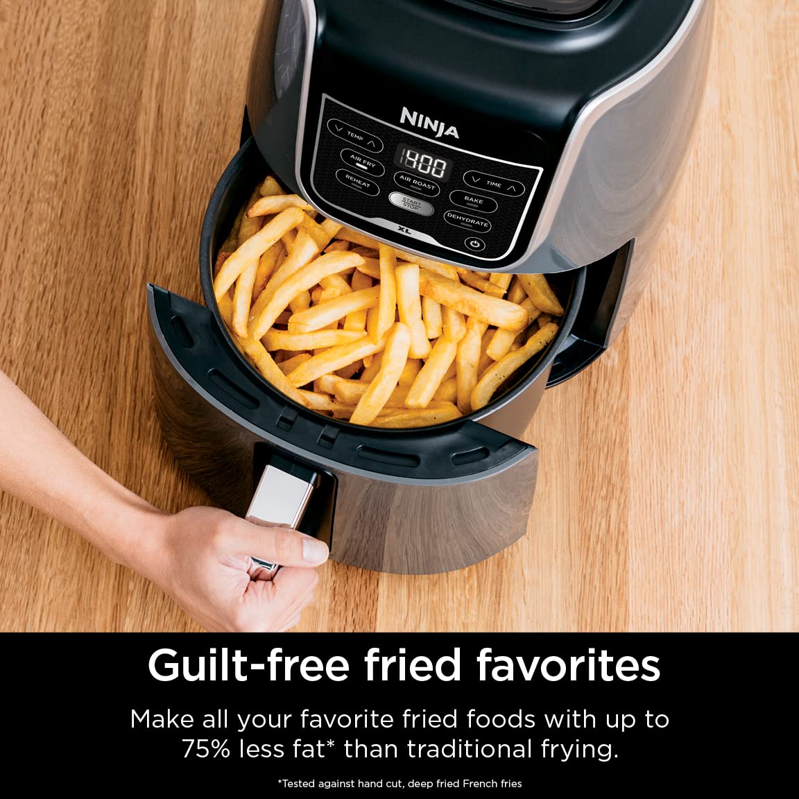 Ninja AF150AMZ 5.5 Qt XL Air Fryer - Large Capacity for Air Frying, Roasting, Baking, Reheating & Dehydrating | Dishwasher Safe Nonstick Basket & Crisper Plate | Includes Recipe Guide | Perfect for Family Meals, Healthy Cooking & Quick Snacks (Grey)