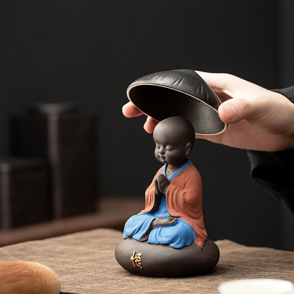 Zen Little Monk Hat Tea Strainer - Premium Ceramic Tea Infuser with Handle for Loose Leaf Tea - Perfect for Tea Lovers, Meditation & Relaxation Gifts