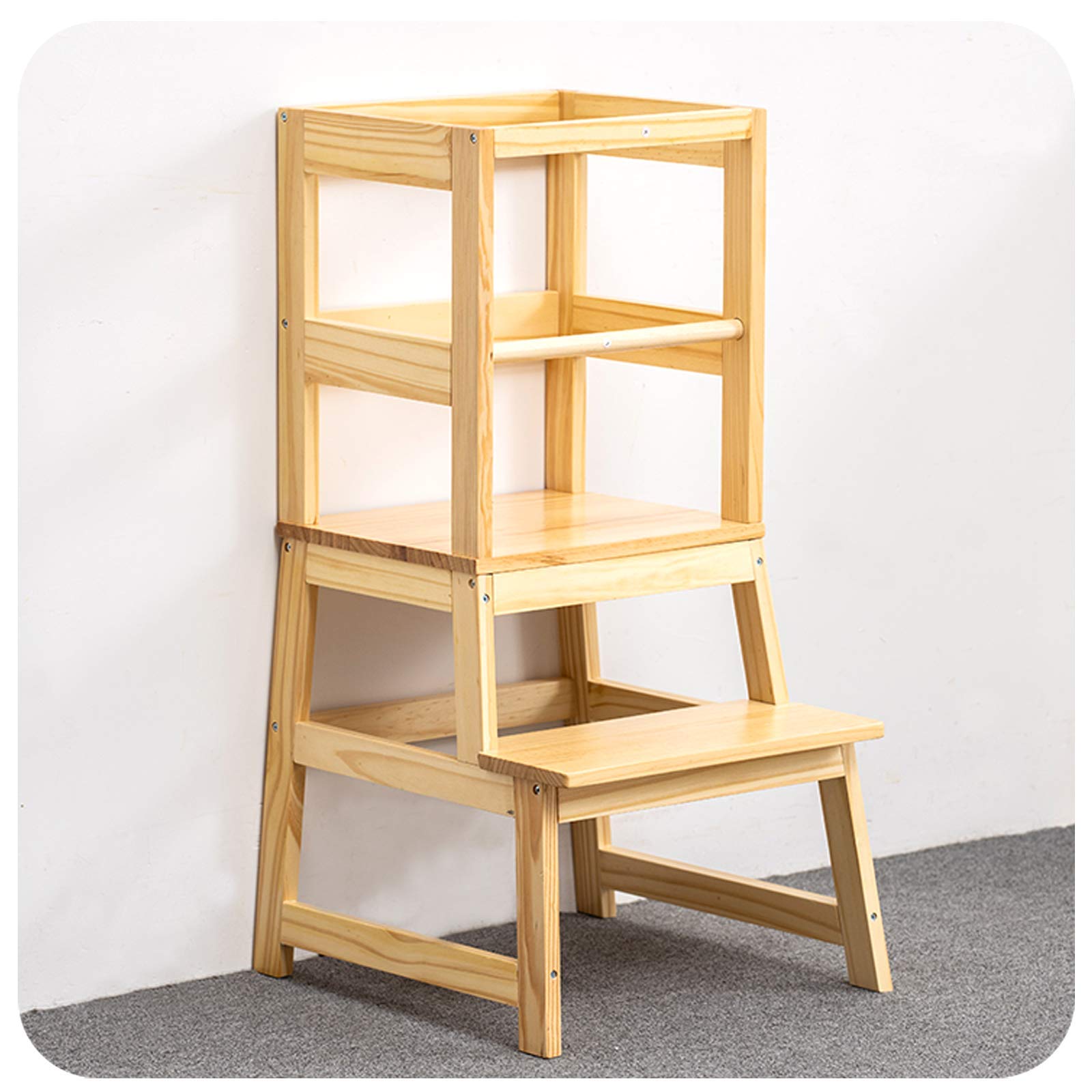 **Wooden Kitchen Step Stool for Toddlers & Kids - Non-Slip Safety Mat, Adjustable Learning Tower Helper - Perfect for Counter, Sink & Bathroom - Montessori Toddler Stool for Cooking, Brushing Teeth & Hand Washing**