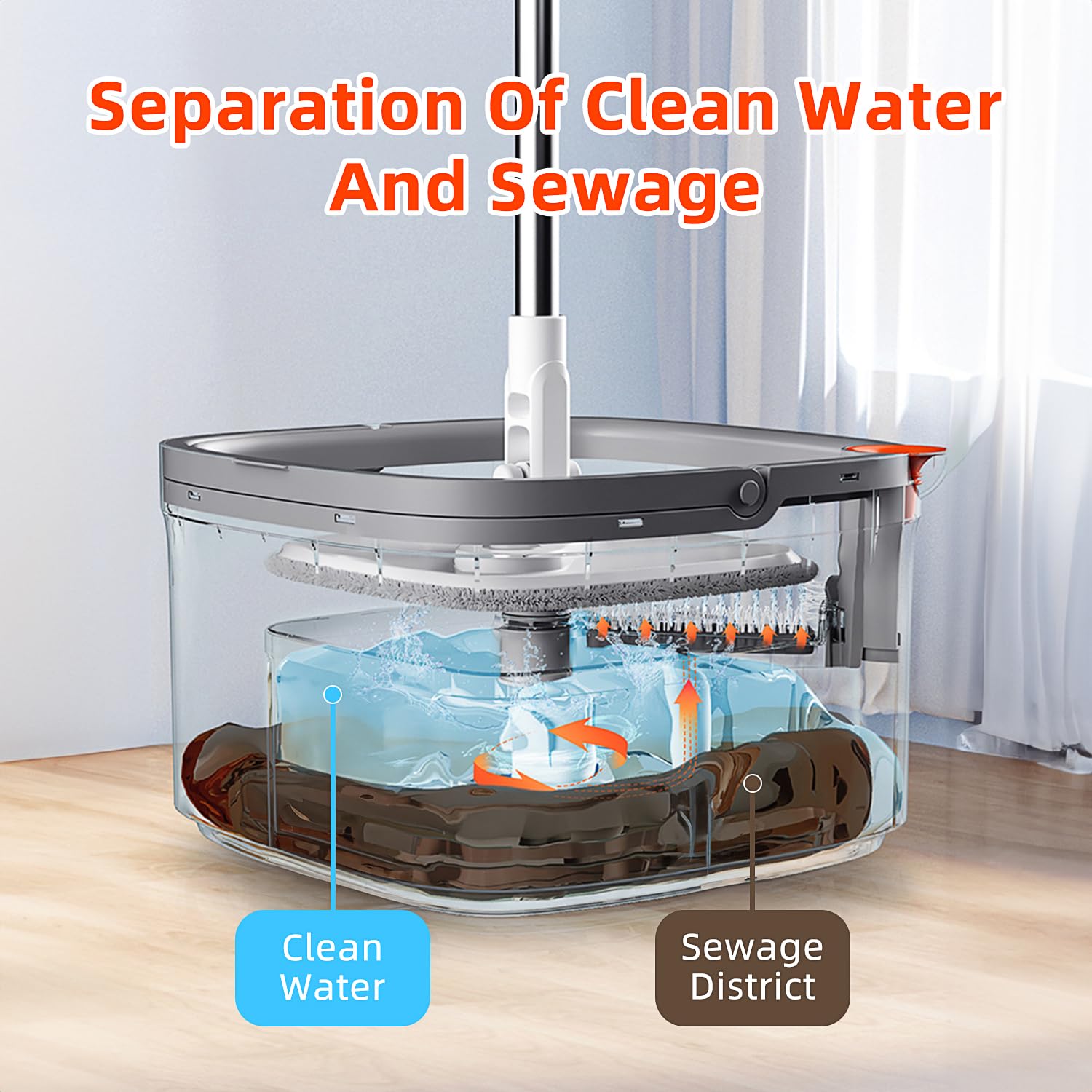 Self-Wringing Spin Mop and Bucket Set with Dual Water System - 360° Rotating Mop Head for Hardwood, Tile & Marble Floors - Perfect for Kitchen, Bathroom & Large Area Cleaning