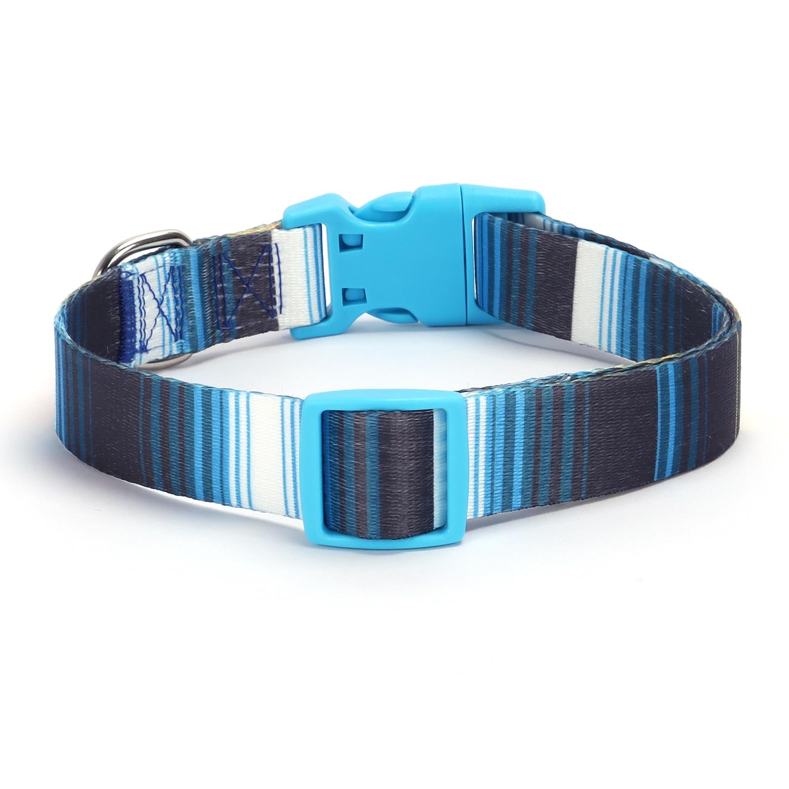 Moonpet Adjustable Dog Collar for Small Medium Large Dogs - Soft Bohemian Floral Pattern Pet Collar with Blue Stripes - Perfect for Daily Walks, Training & Outdoor Adventures