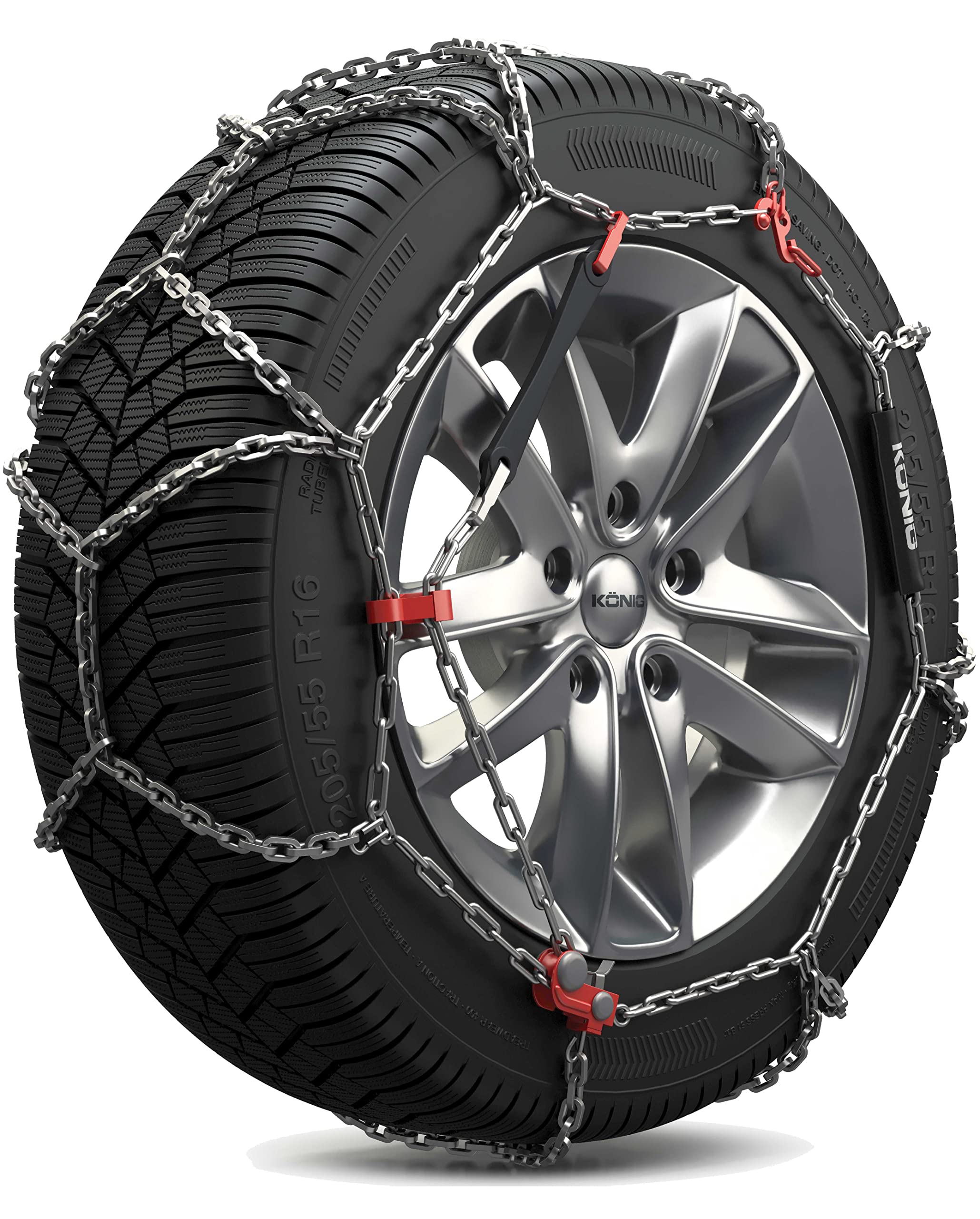 KONIG CB-12 095 Snow Chains for Cars - Heavy Duty Traction Set of 2 - Winter Tire Chains for Snow & Ice - Perfect for SUVs, Trucks & Sedans in Harsh Winter Conditions