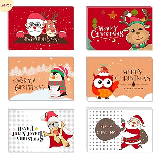 24 Christmas Greeting Cards with Envelopes & Seals - 6 Assorted Holiday Designs, 4x6 Inch Bulk Xmas Cards for Winter Season | Perfect for Office Gifts, Family Greetings & Holiday Parties