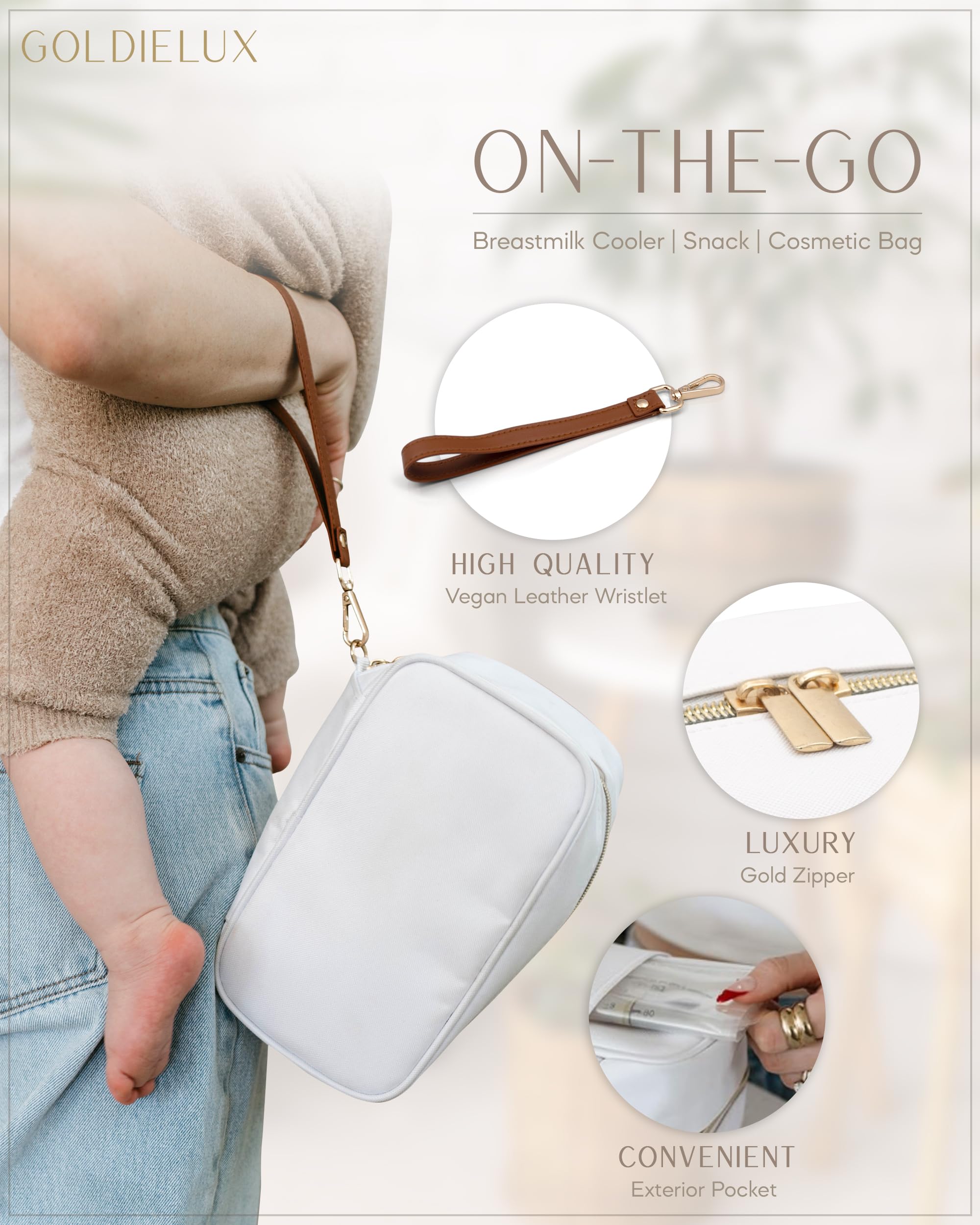 Waterproof Breast Milk Cooler Bag with Ice Pack - Insulated Travel Cooler for Breastmilk Storage, Checkerboard Interior & Leather Strap - Perfect for Moms On-the-Go, Daycare, or Traveling with Baby