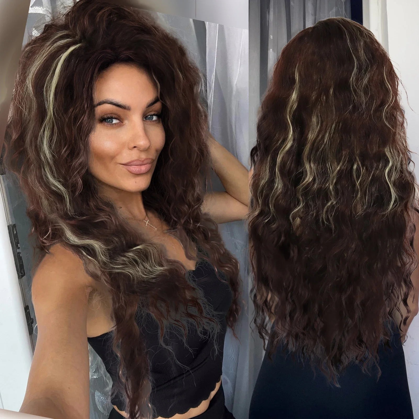 Ash Blonde Synthetic Long Curly Wig for Women - Fluffy Ombre Wave Hairstyle | Perfect for Costume Parties, Carnival, Cosplay & Daily Fashion