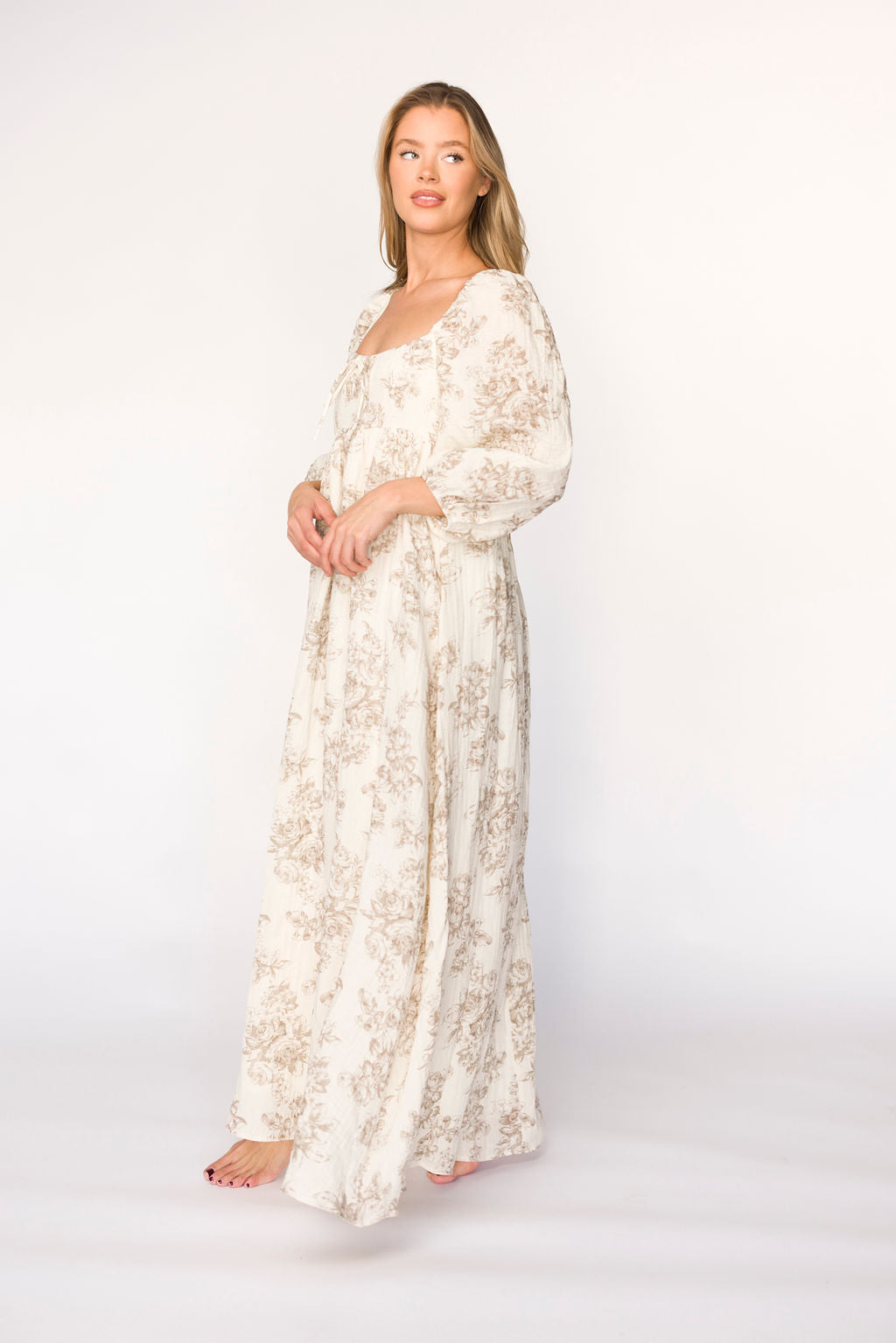 Peyton 100% Cotton Maxi Dress - Brown Floral Print Maternity Dress for Women (XS-XL) | Bump Friendly, Comfortable & Stylish for Pregnancy, Nursing, Summer Outfits & Special Occasions