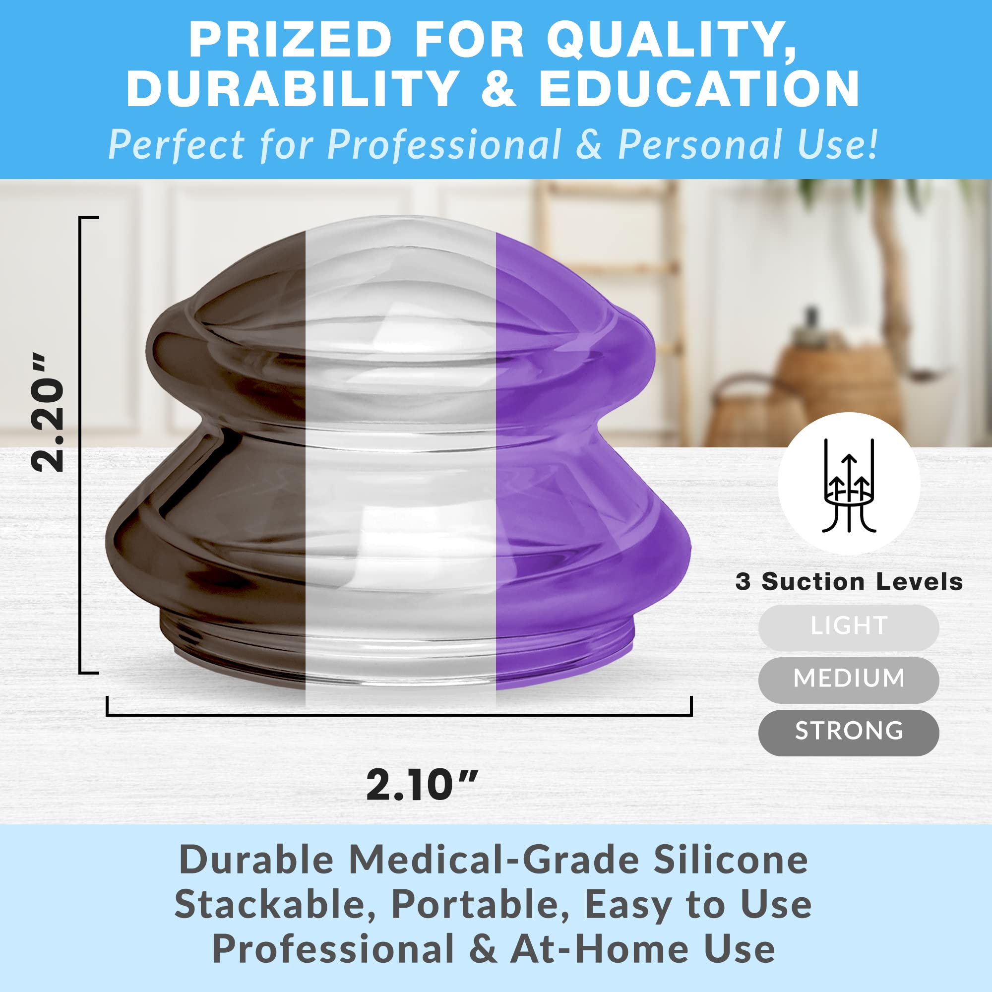 Premium Silicone Cupping Therapy Set - 6 Large Multi-Color Cups (Clear, Onyx, Purple) for Deep Tissue Massage & Pain Relief | Professional Cupping Kit for Muscle Recovery, Relaxation & Detox | Ideal for Home Spa, Physical Therapy & Wellness Routines