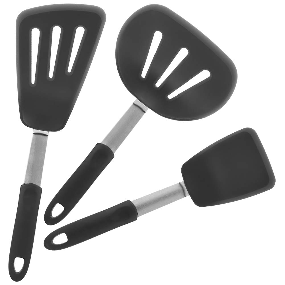 3-Piece Nonstick Silicone Cooking Utensil Set - Heat Resistant Kitchen Spatula, Turner and Scraper for Baking, Frying & Cooking - Perfect for Home Kitchen & Restaurant Use