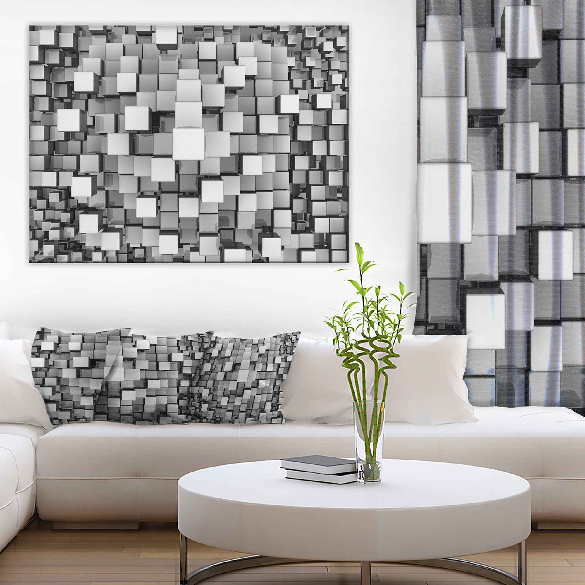 Modern Black and Grey Cubes Canvas Wall Art Print - Abstract Home Decor for Living Room, Bedroom & Office