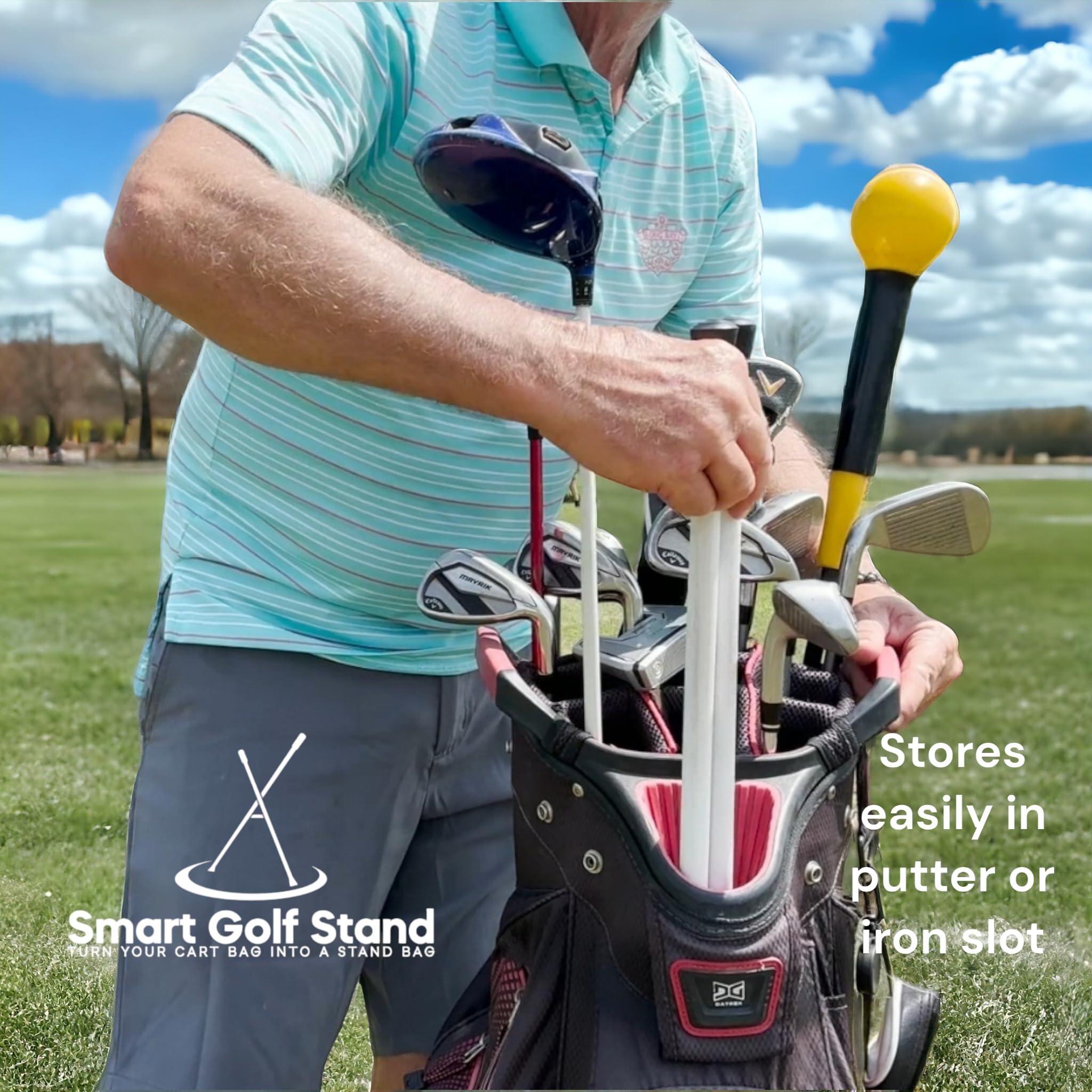 2.0 Steel Rope Cord Black Smart Golf Bag Stand - Foldable Legs Only, Lightweight & Portable Golf Stand Attachment - Golf Bag Accessories for Easy Carrying (Black-Aluminum) - Perfect for Golf Courses, Driving Ranges & Travel