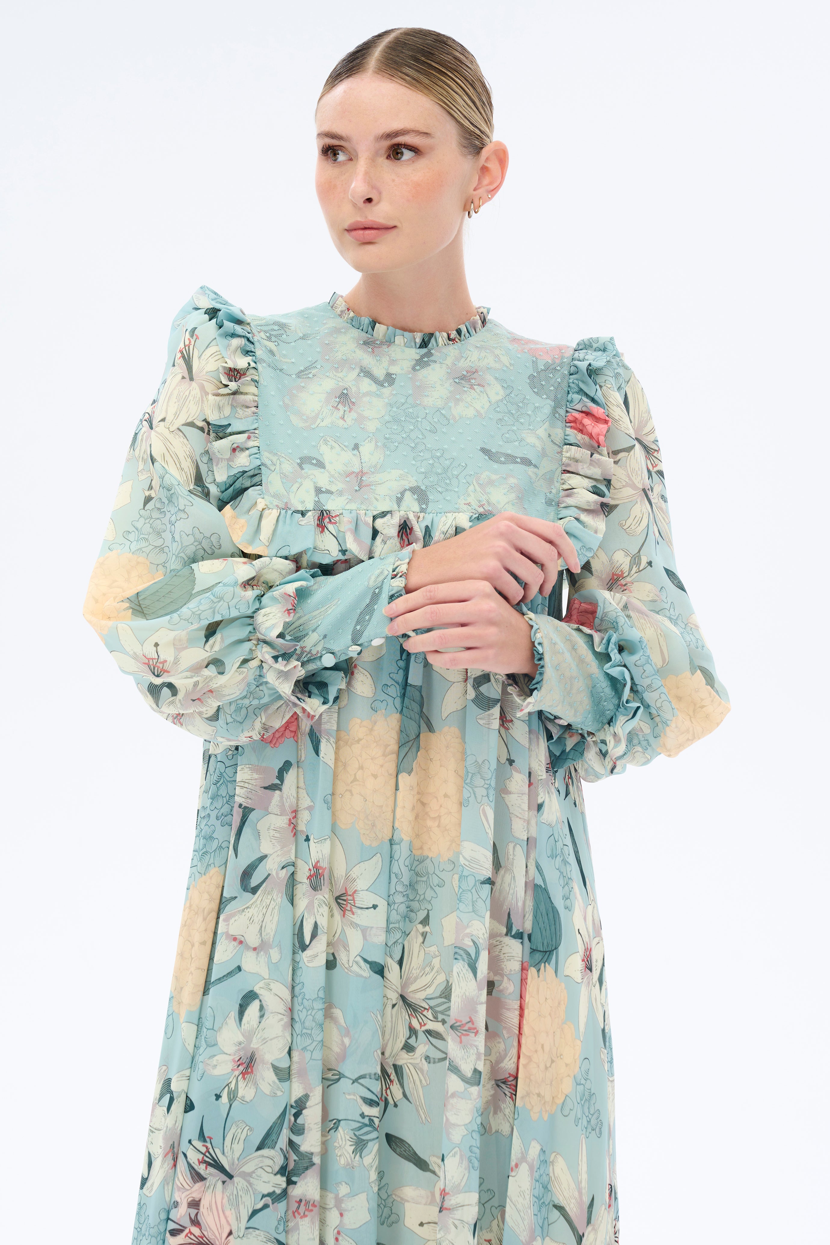 Julia Floral Print Long Sleeve Maxi Dress for Women - Elegant Boho Summer Dress for Beach, Wedding & Special Occasions