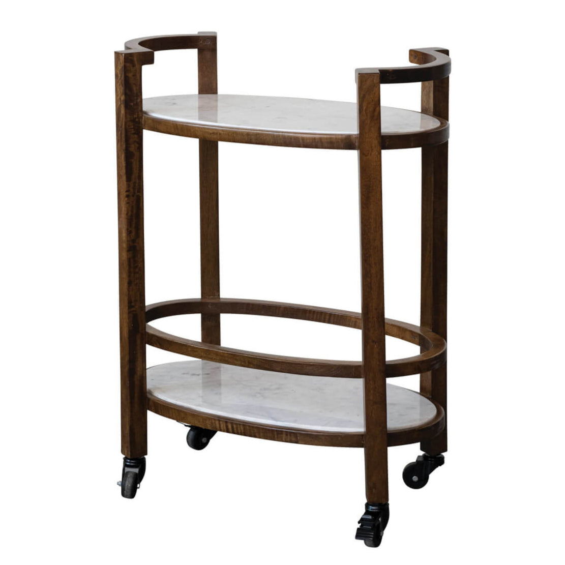 Stylish Mango Wood Bar Cart - Rustic Mobile Serving Cart with Wheels for Living Room, Kitchen, or Outdoor Entertaining