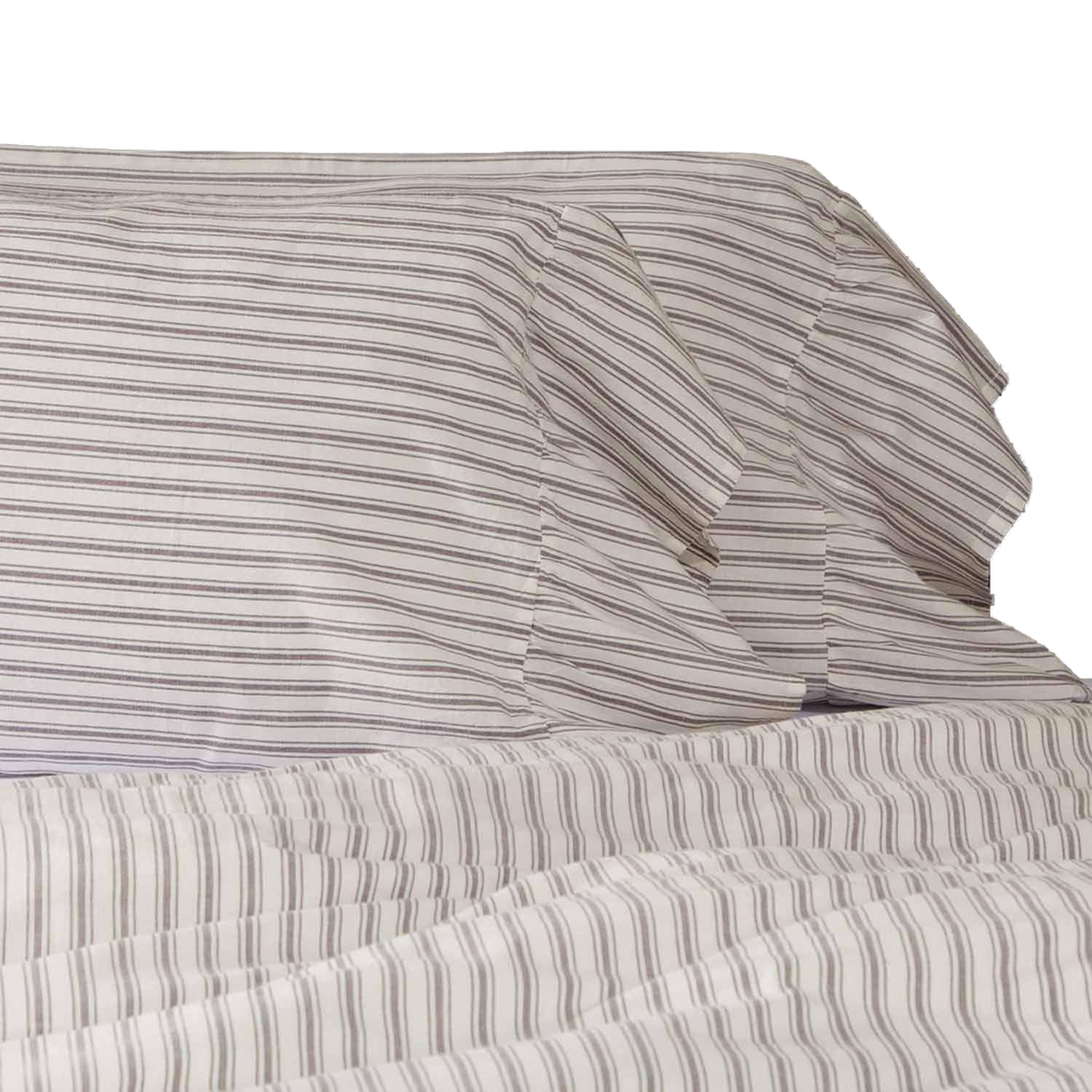 **Piper Classics Timeless Ticking Ruffled King Size Pillow Shams Set of 2 - Soft White & Gray Striped Vintage Farmhouse Style Bedding - Perfect for Master Bedroom, Guest Room & Cozy Home Decor**