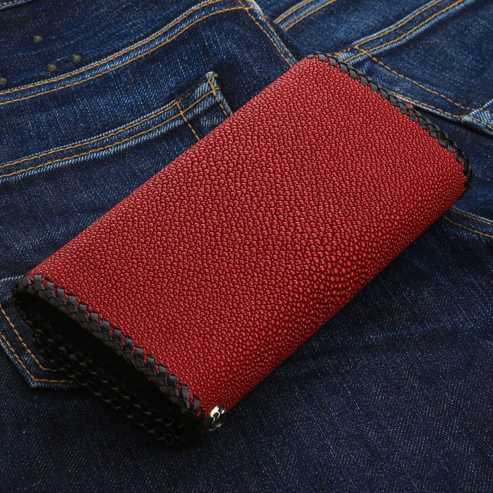 Genuine Stingray Skin Leather Trifold Biker Wallet for Men - Durable RFID Blocking Motorcycle Wallet - Perfect for Bikers, Travel & Everyday Use