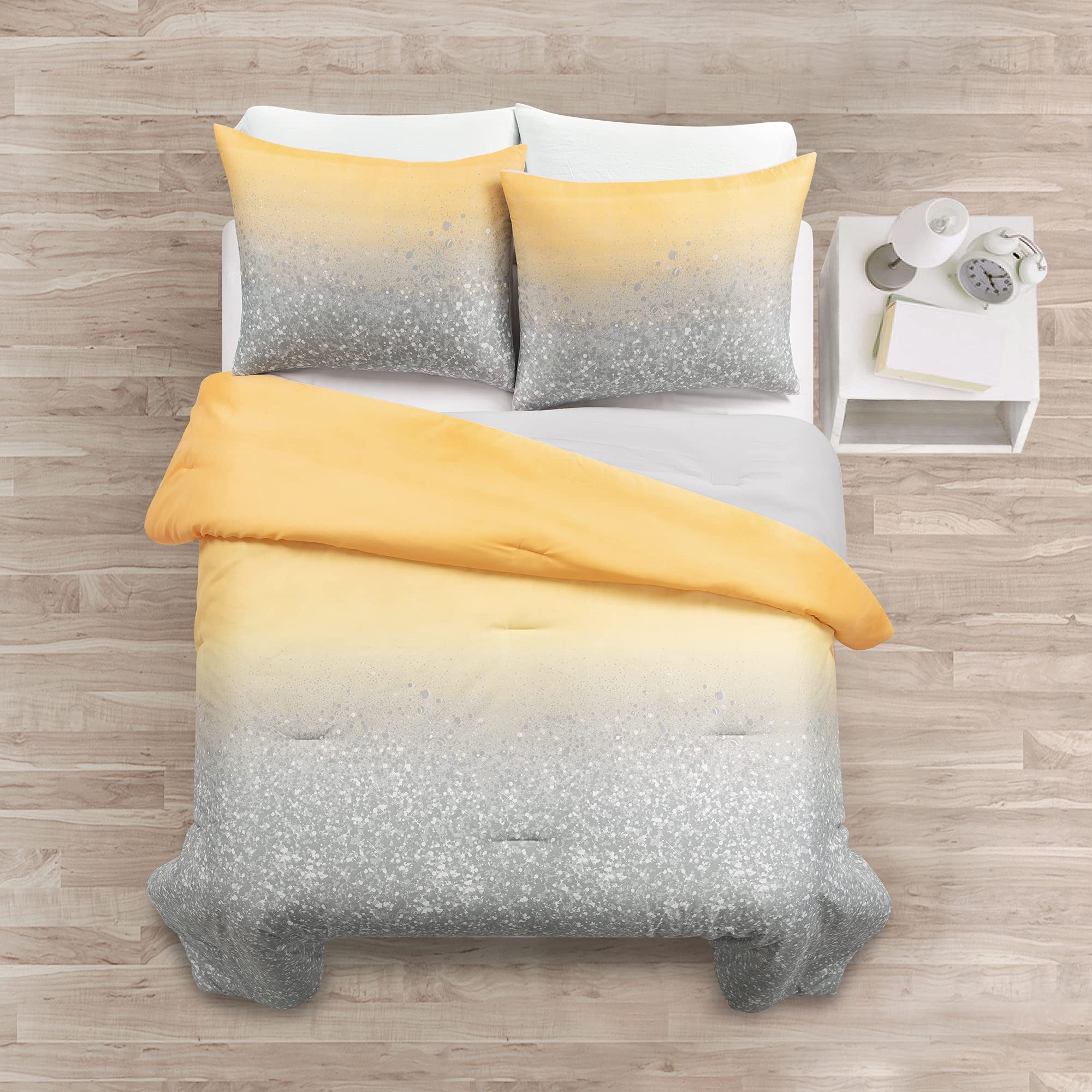 Lush Decor Glitter Ombre Comforter Set - Twin, Yellow & Gray for Bedroom Decor