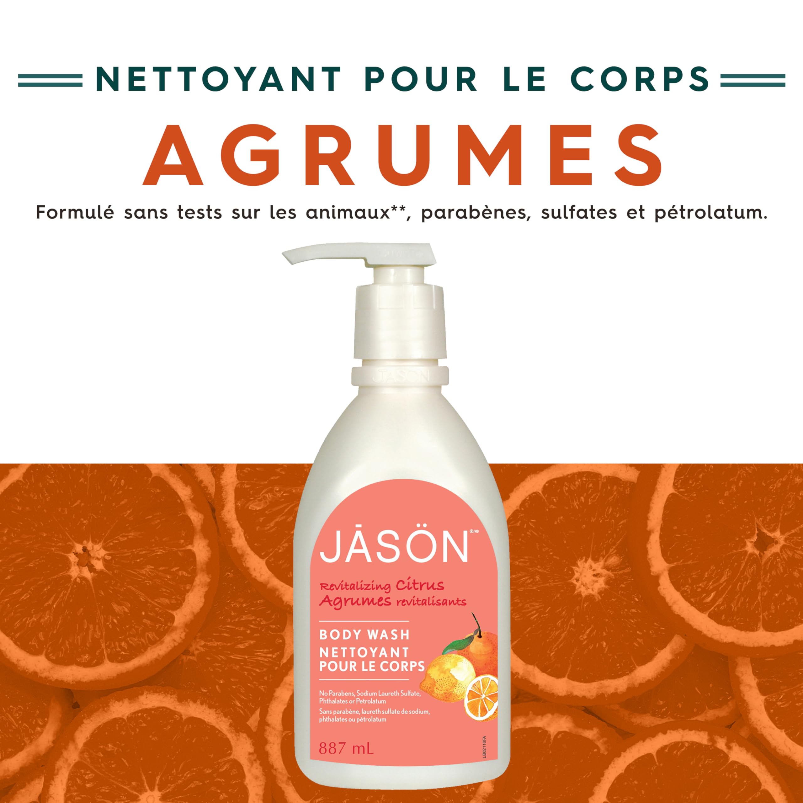 JASON Natural Body Wash - Citrus Scent, 30 Fl Oz | Organic & Sulfate-Free Shower Gel for Men & Women | Refreshing Daily Cleanser for Dry & Sensitive Skin | Perfect for Gym, Travel & Home Use