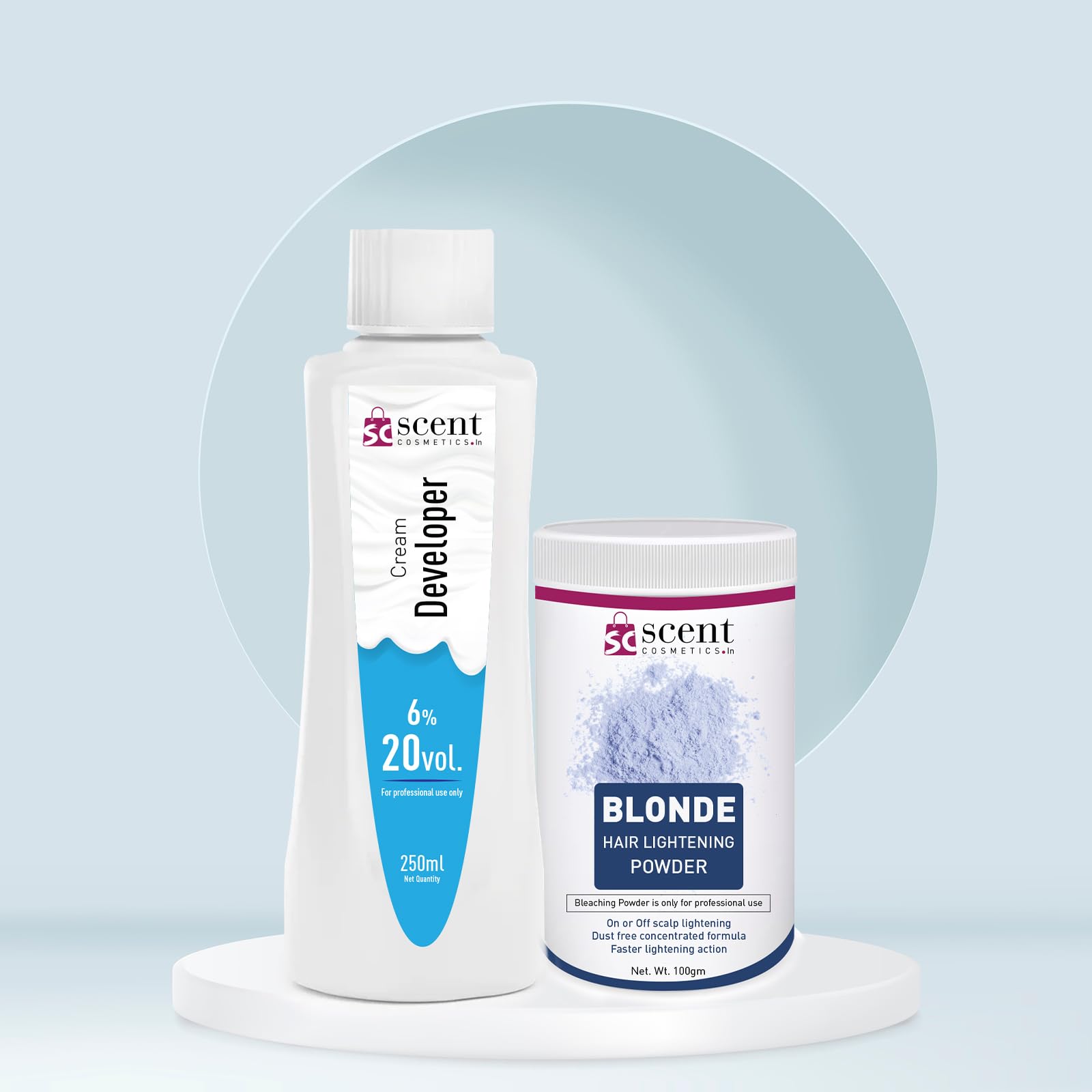 Premium Scent Cosmetics Blonde Hair Lightening & Developer Kit (6%, 20Vol) - Ammonia Free Hair Bleach for Golden Blonde Highlights - Perfect for At-Home Salon Quality Hair Lightening & Color Correction