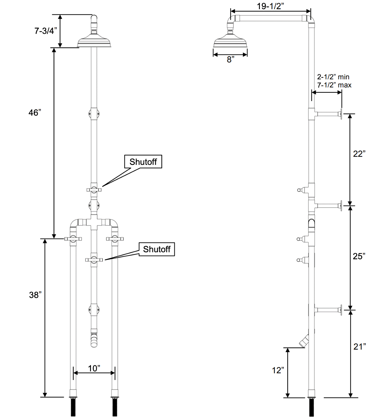 Premium Floor Mount Exposed Shower System with Rainfall Showerhead & Foot Sprayer - Luxury Spa Experience for Modern Bathrooms
