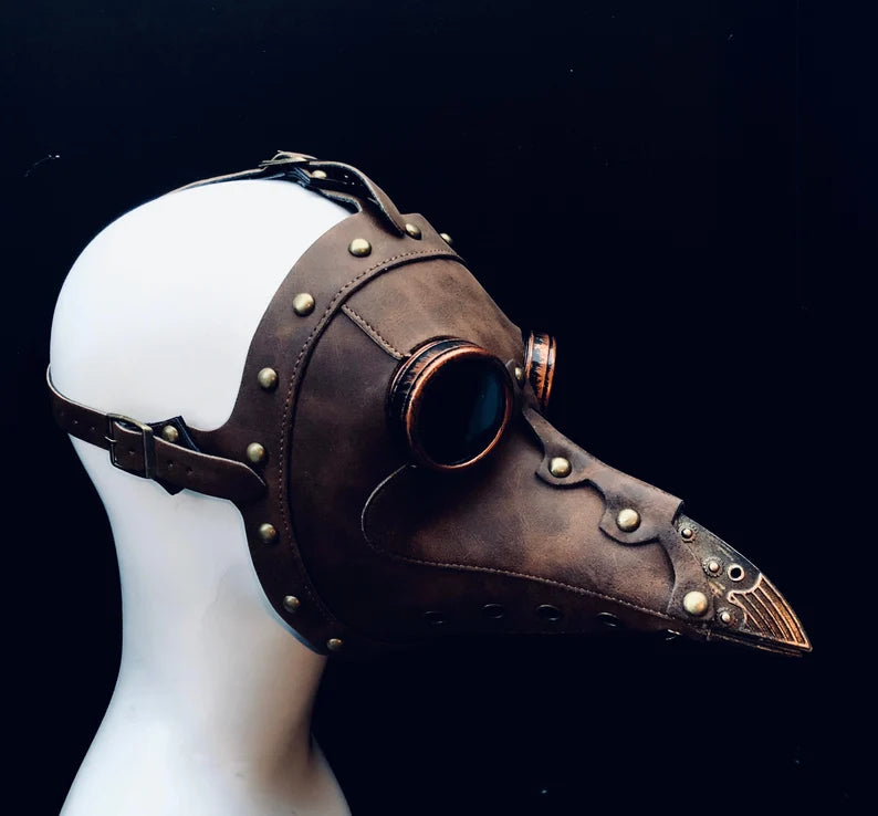 Premium Vegan Leather Plague Doctor Mask - Dark Brown for Cosplay, Halloween, Renaissance Fairs & Steampunk Events