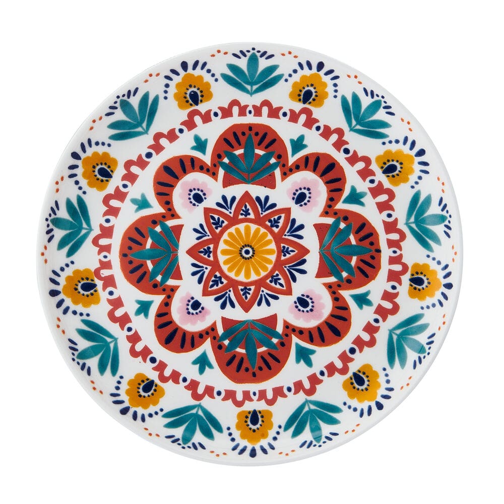Hand-Painted Decorative Medallion Appetizer Plates - Set of 4 for Elegant Dinner Parties, Cocktail Events & Home Decor