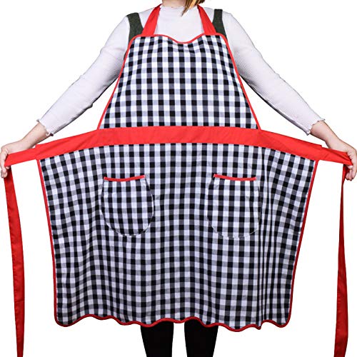 Vintage Gingham Kitchen Apron for Women - 100% Cotton with Two Pockets - Small to Plus Size - Perfect Gift for Wife, Mom & Chefs - Ideal for Cooking, Baking & BBQ Parties