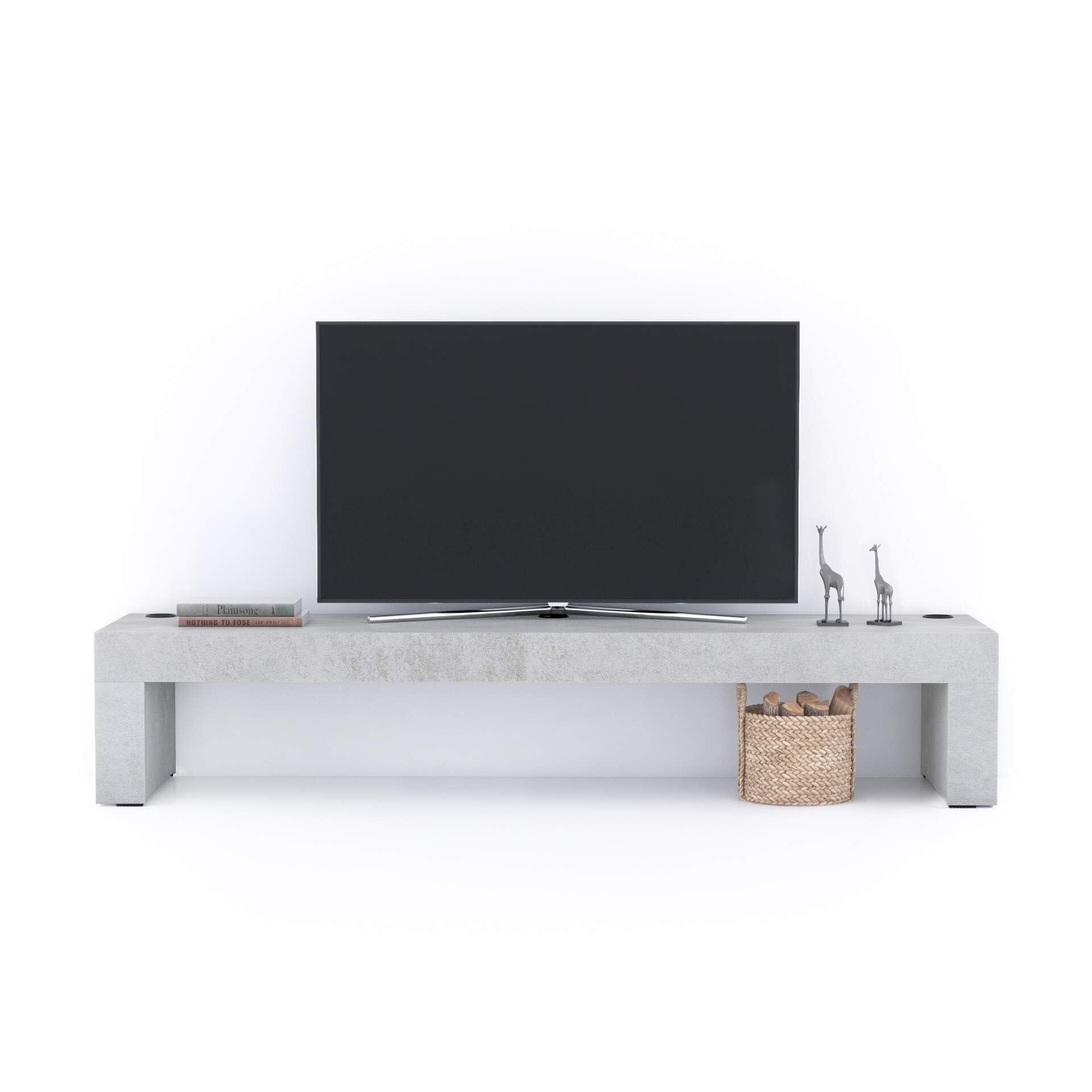 Evolution TV Stand 180x40 with Wireless Charger - Modern Concrete Effect Grey Media Console - Italian Made Furniture for Living Room & Home Theater Setup