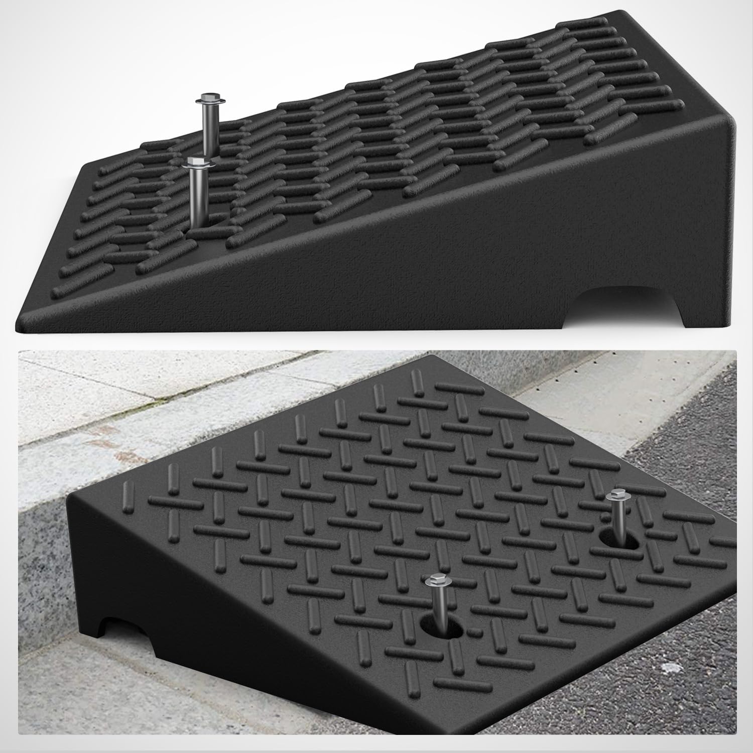 4.3 Inch Heavy Duty Rubber Curb Ramp - 7000lbs Load Capacity, Adjustable Rise Height (Pair) - Perfect for Wheelchairs, Scooters, Motorcycles & Vehicle Loading Ramps