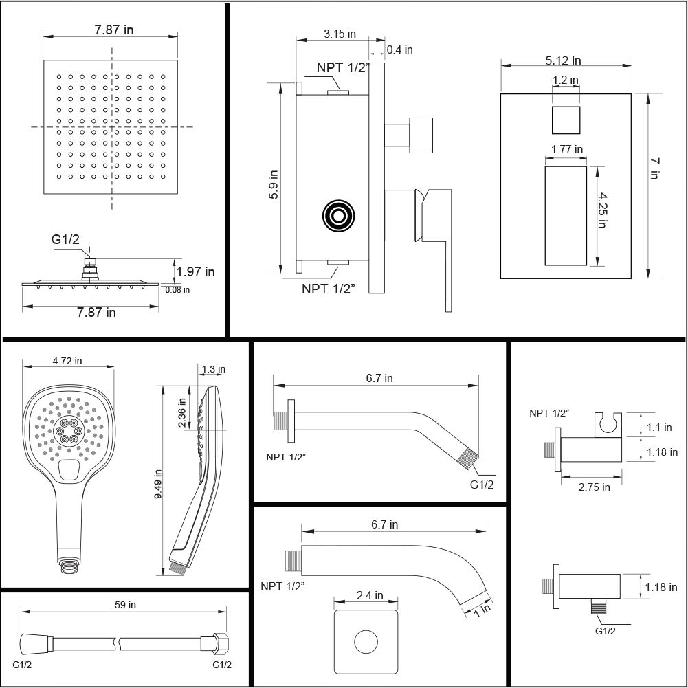 Premium Matte Black Shower Faucet Set with 8