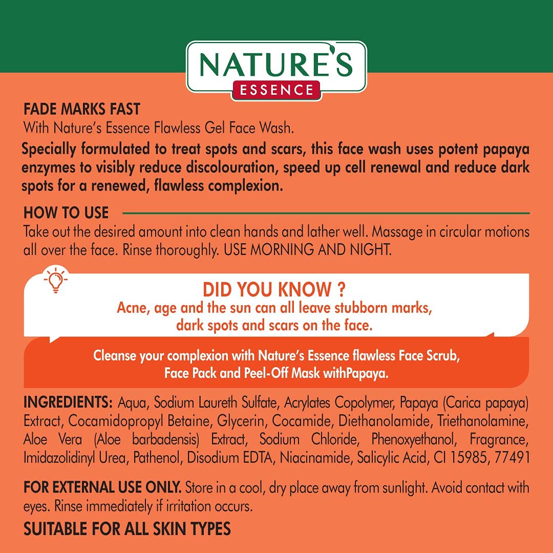 Nature's Essence Perfect Papaya Face Wash - 65ml (Pack of 4) | Gentle Exfoliating & Brightening Facial Cleanser for Glowing Skin | Perfect for Daily Skincare Routine & Travel