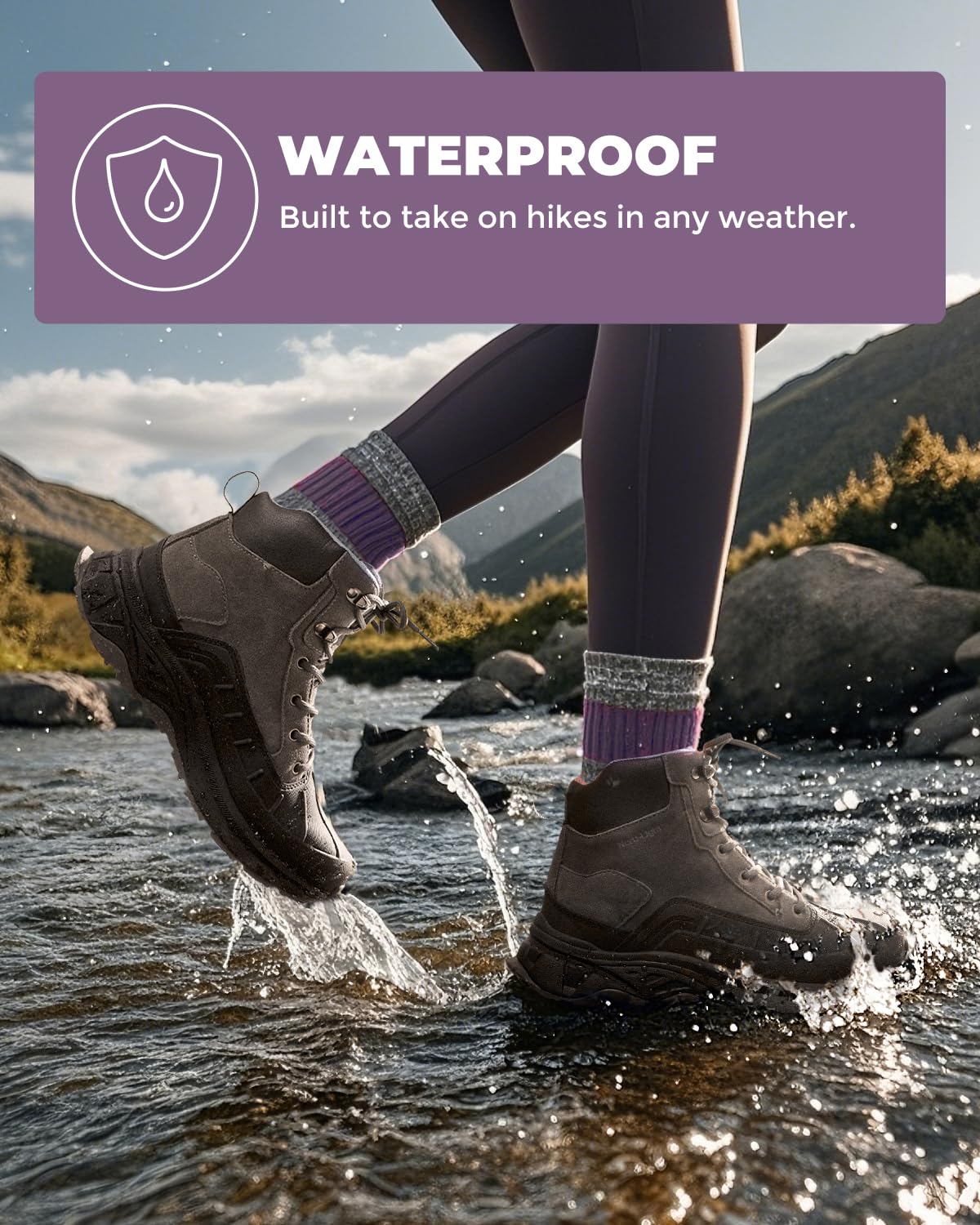 NORTIV 8 Women's Waterproof Hiking Boots - Lightweight Non-Slip Outdoor Trekking Shoes for Camping, Trail Walking & Mountain Climbing | All-Weather Comfort & Support