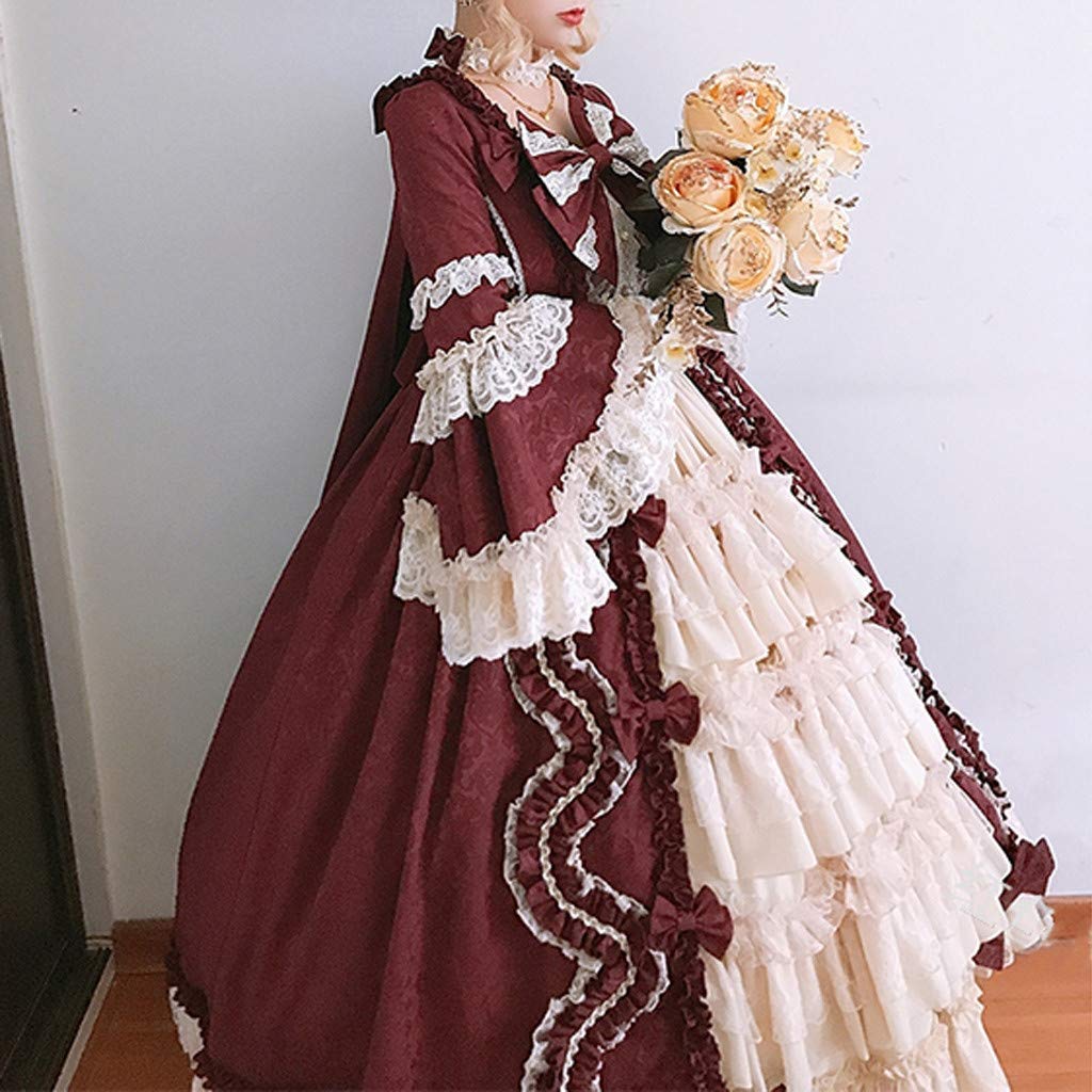 INESVER Women's Lolita Dress with Flared Ruffled Hem - Elegant Victorian Princess Costume for Halloween, Cosplay, Tea Parties & Renaissance Fairs | Gothic Medieval Court Dress for Anime Conventions & Themed Events
