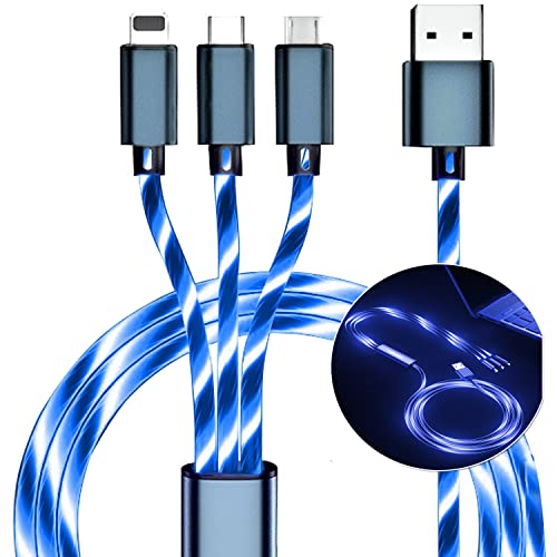 BDQQ LED Light Up Charging Cable - Fast Charging USB C Cable with Smart Glowing Design - Universal 3-in-1 Phone Charger (Micro USB/Type-C) - Perfect for Night Use, Travel & Gaming Accessories (Blue)