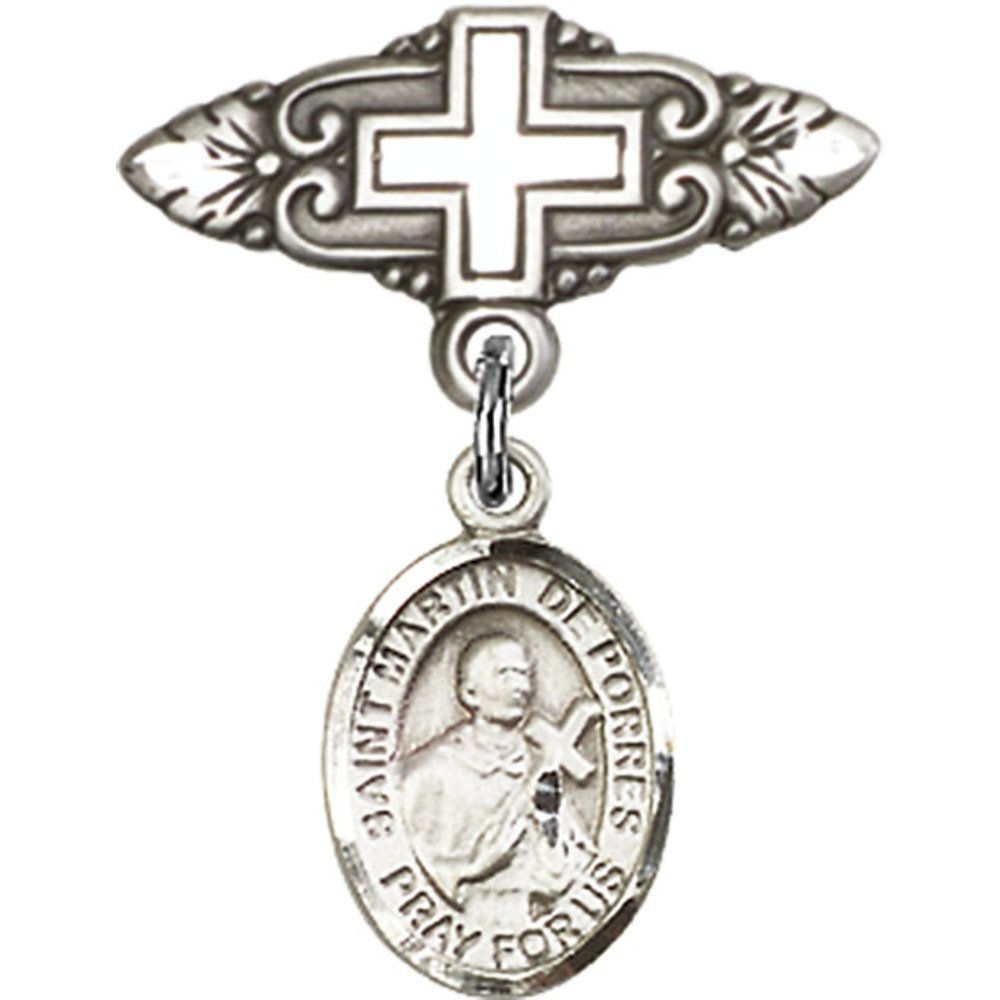 St. Martin de Porres Sterling Silver Baby Badge with Cross Charm - 1