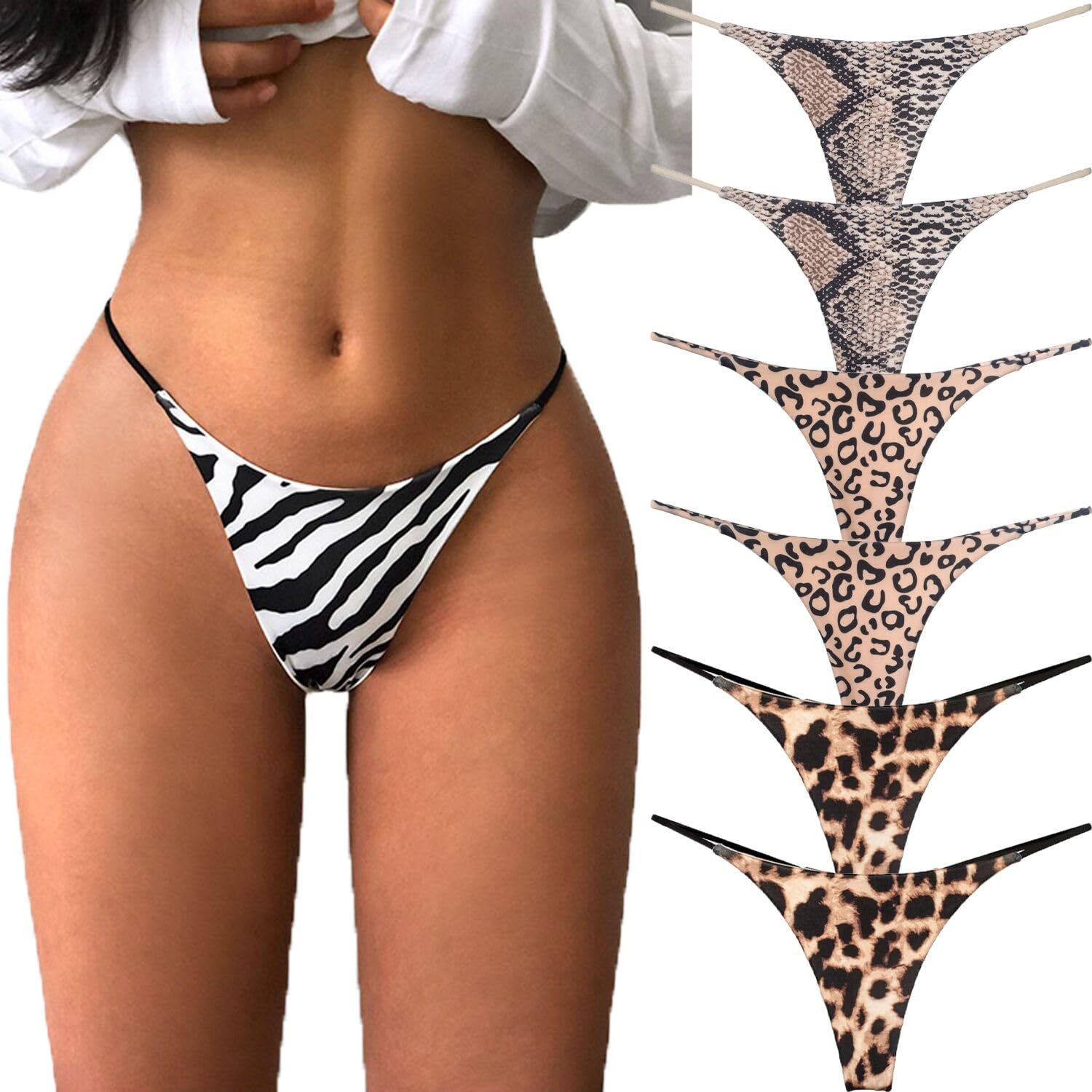VISSAY Women's Seamless Cotton G-String Thongs - No Show Comfortable Underwear 6-Pack - Low Rise, Breathable Panties for Everyday Wear, Yoga & Workout