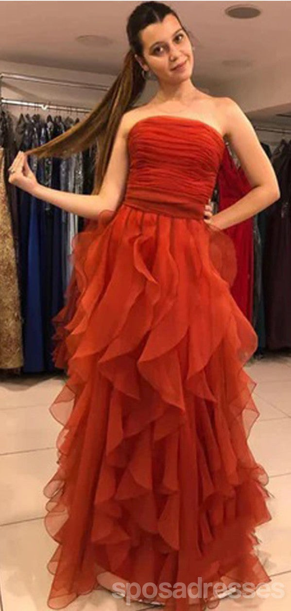 Elegant Rust A-Line Strapless Maxi Long Party Prom Evening Dress - Formal Gown for Homecoming, Wedding, Ball & Special Occasions
